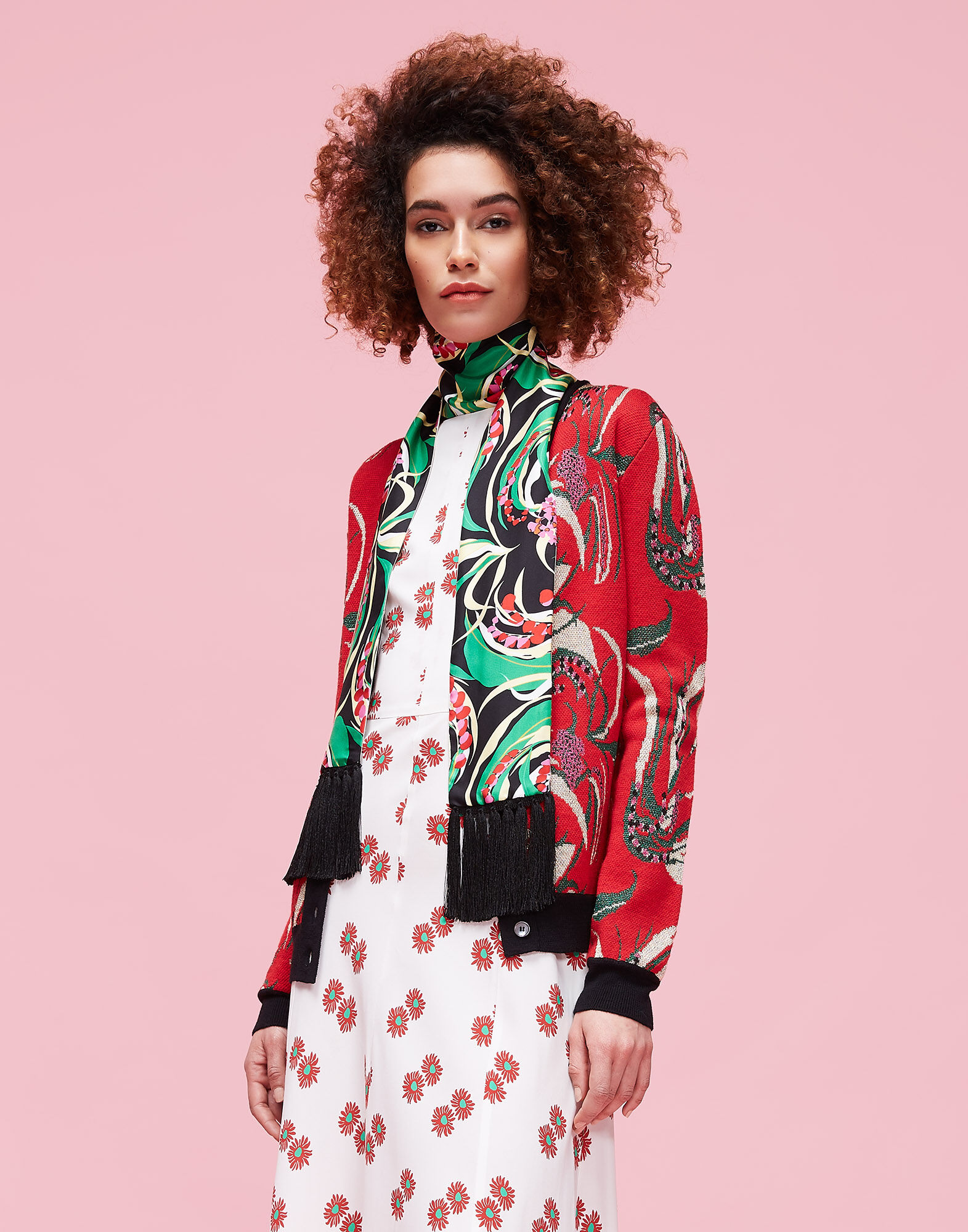 LaDoubleJ Flapper Tight Double Scarf Windy Flowers/Margherite Bianco SCA0012SIL001VAR0016