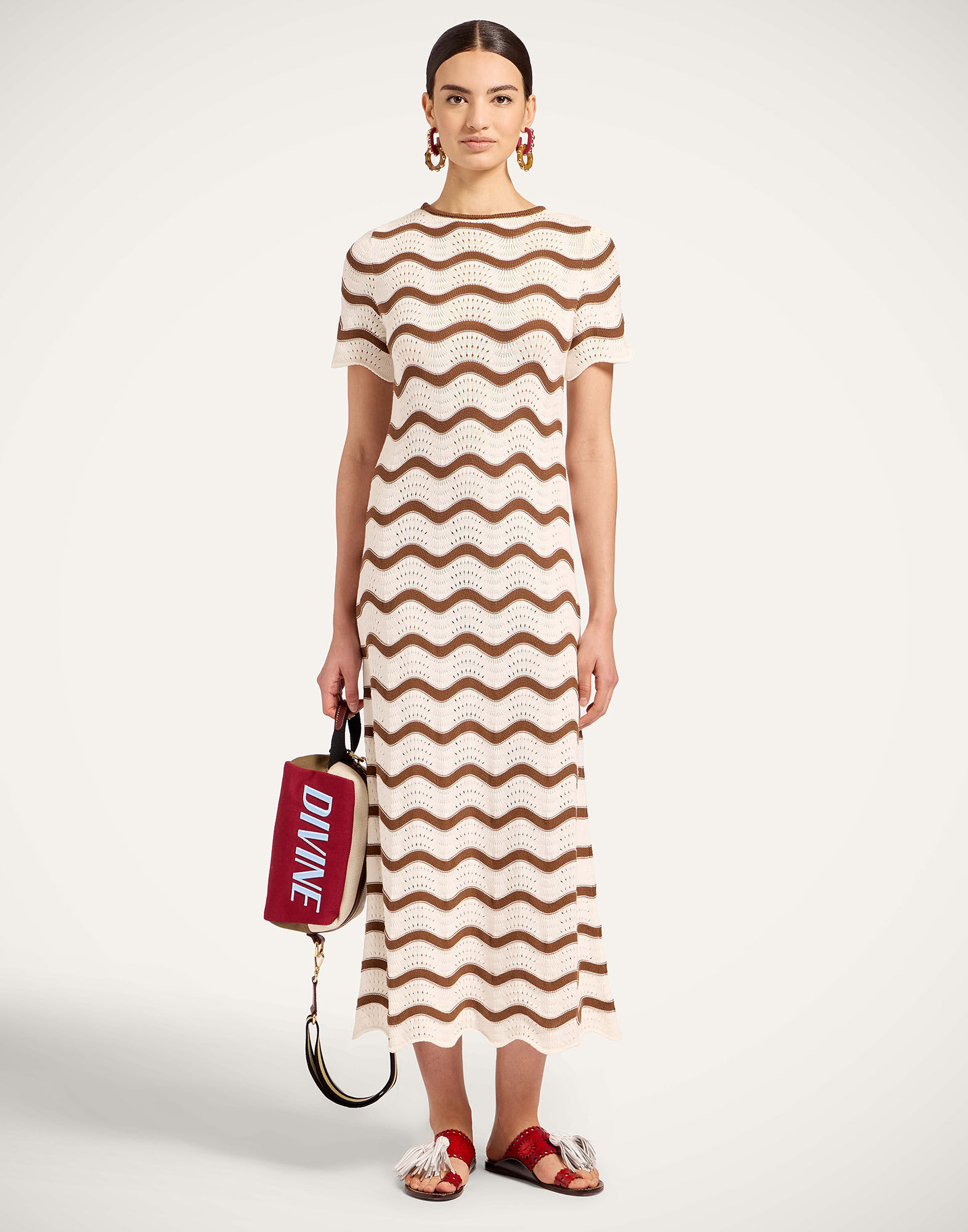 La DoubleJ Wavy Swing Dress Bicolor White & Chocolate DRE1045KNI203VA494WH01