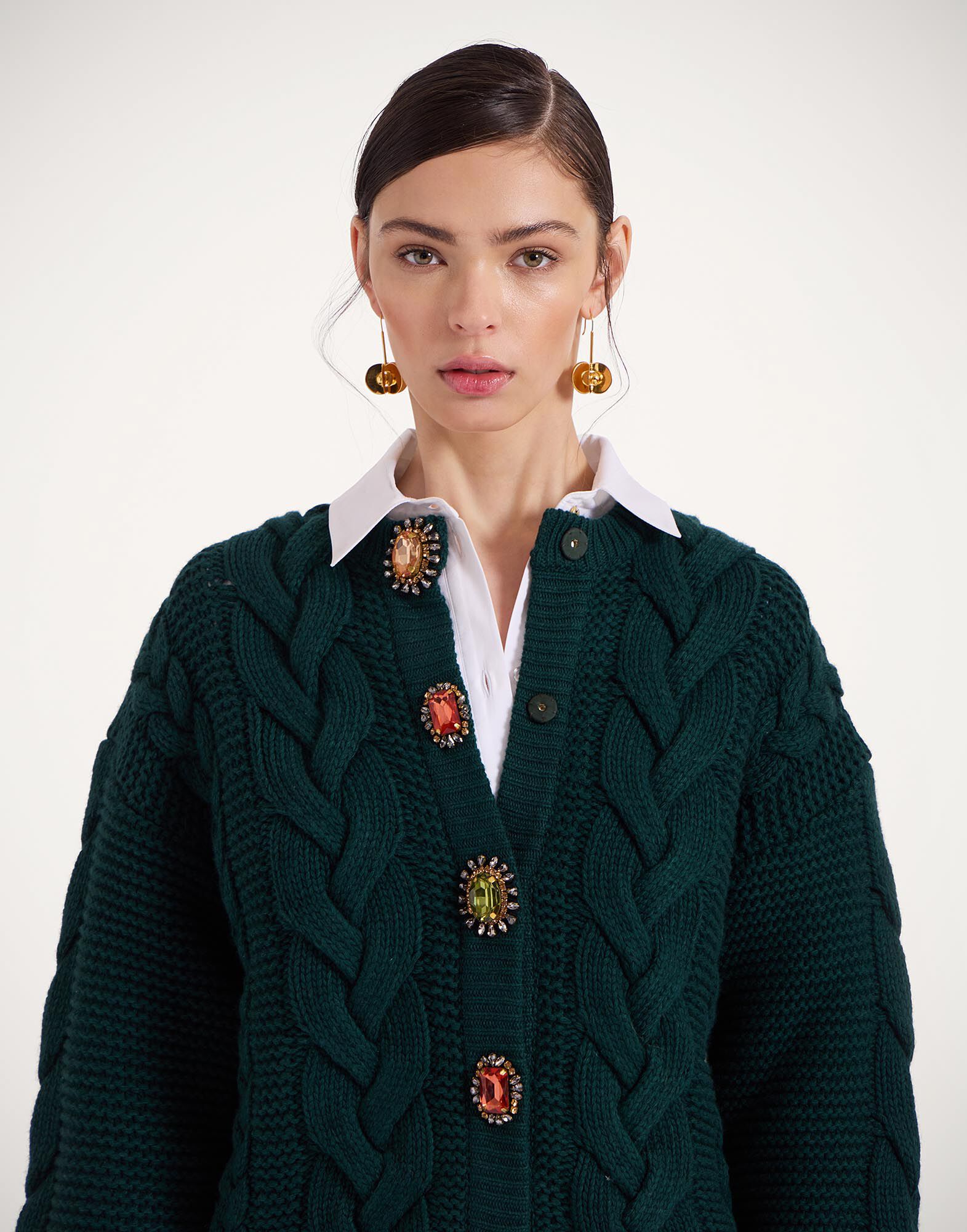 送料無料 百貨店 for Green Solid in Cardigan Portrait Women DoubleJ La | カーディガン