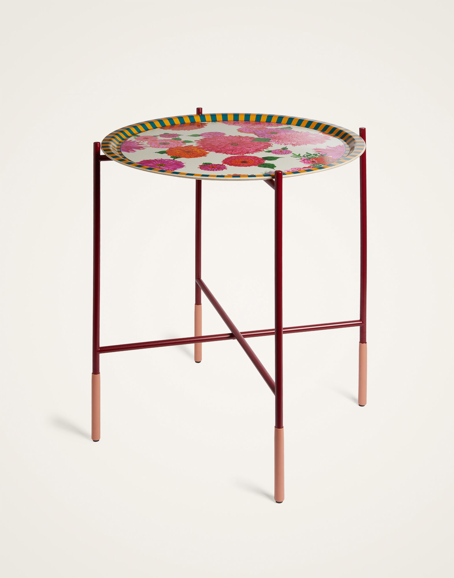 La DoubleJ Large Round Printed Tray Bright Blooms Pink TRA0006WOD001BRB03PI01