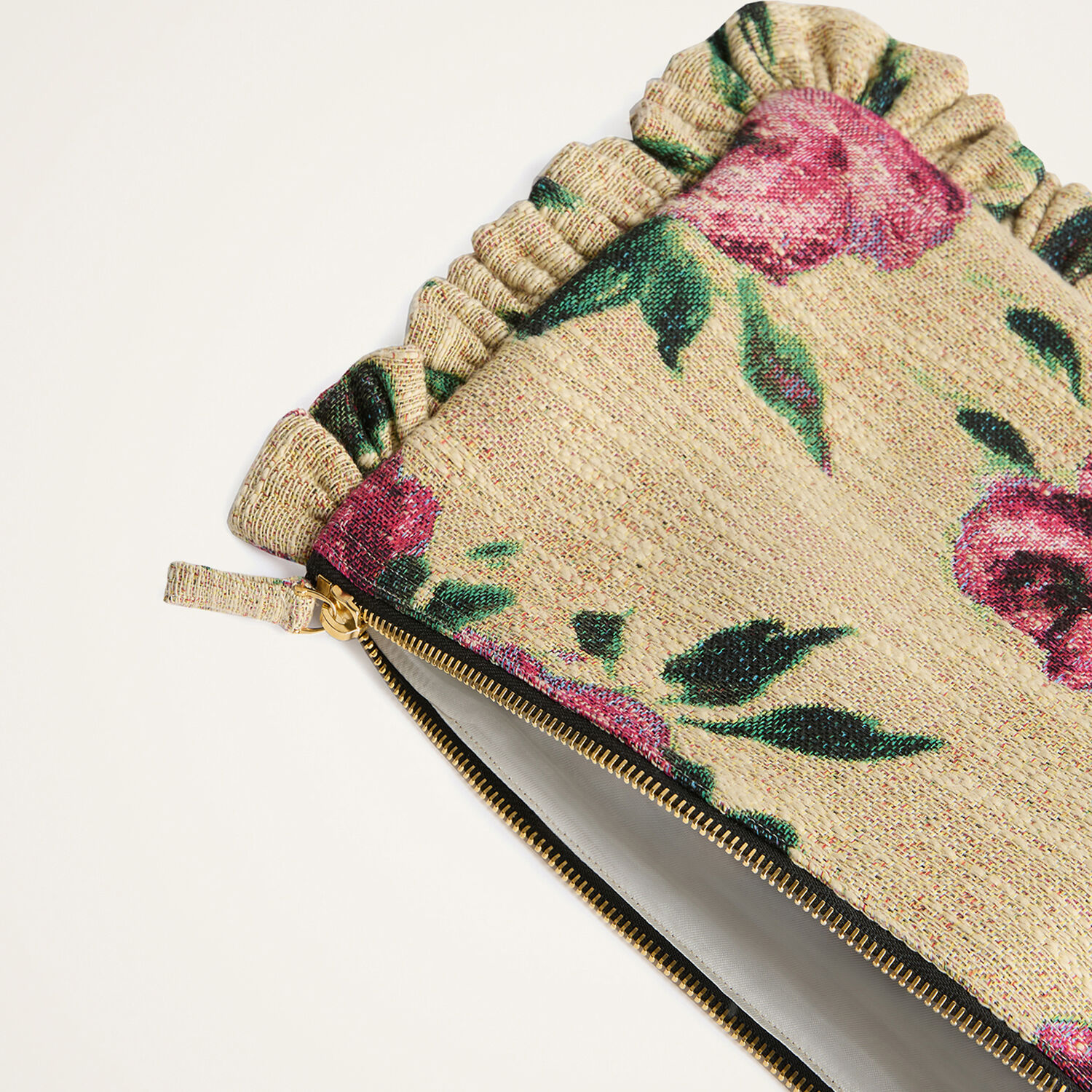 La Doublej Hand Pochette In Roses Light Beige