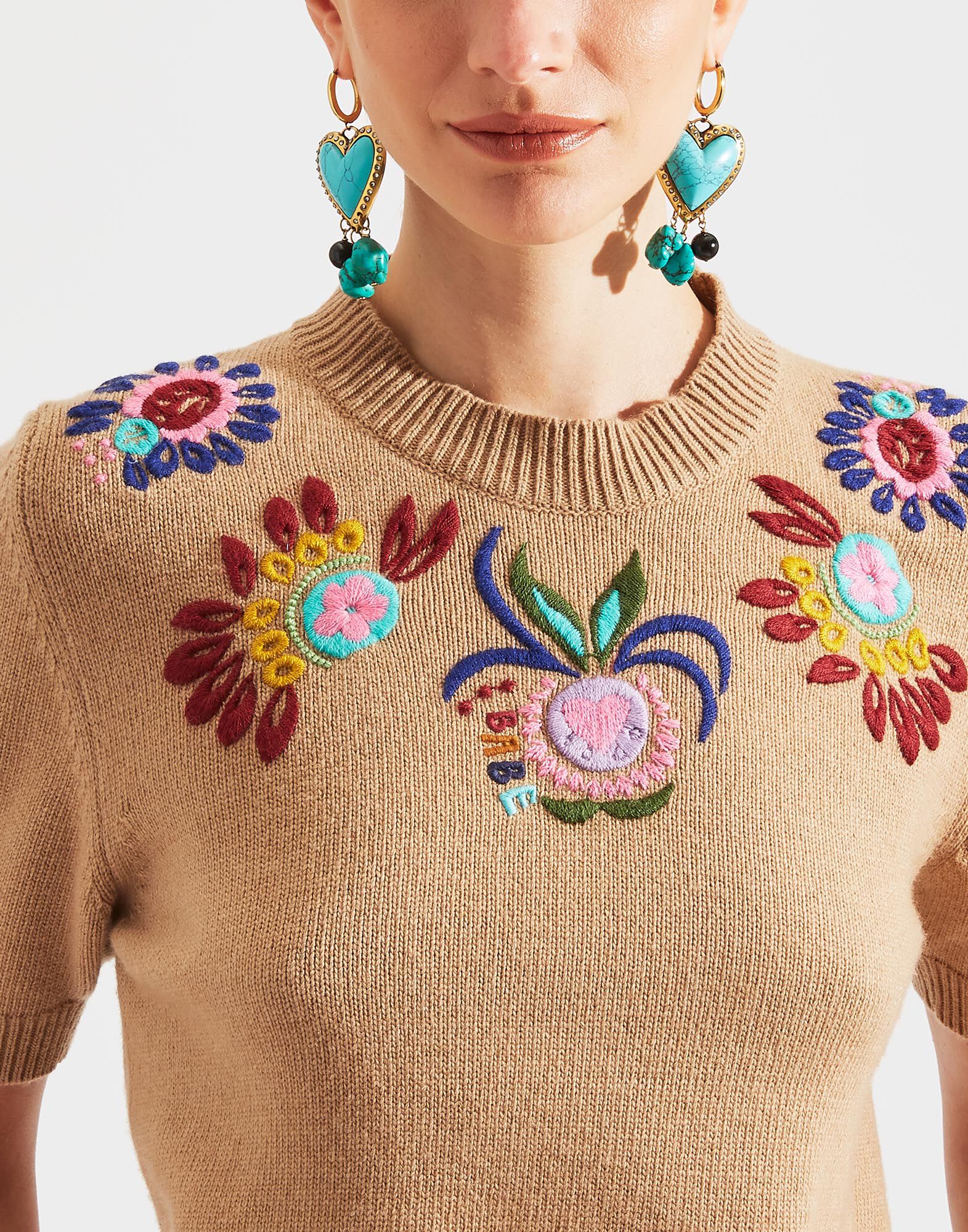 LaDoubleJ Cropped Knit Top Solid Camel PUL0035KNI027CAM0002