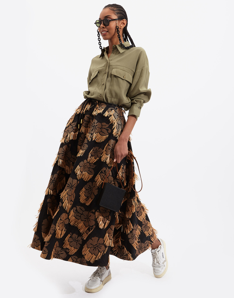 La DoubleJ Holiday Skirt La DoubleJ Holiday Skirt Hibiscus Raffia SKI0063JAC029HIB0003