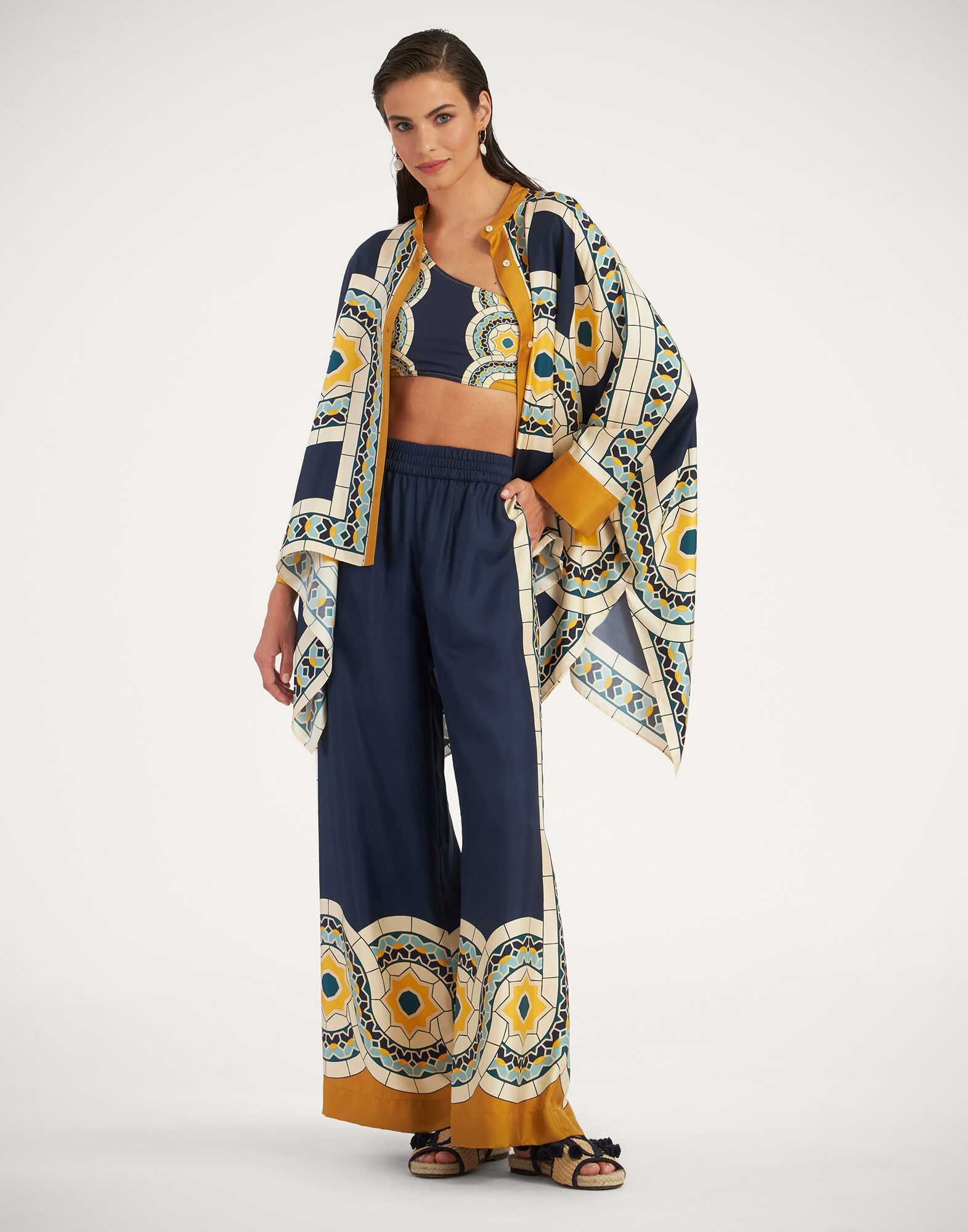 La DoubleJ Foulard Shirt Mudejar Plac&eacute;e Blue SHI0059SIL006MUD01BU03