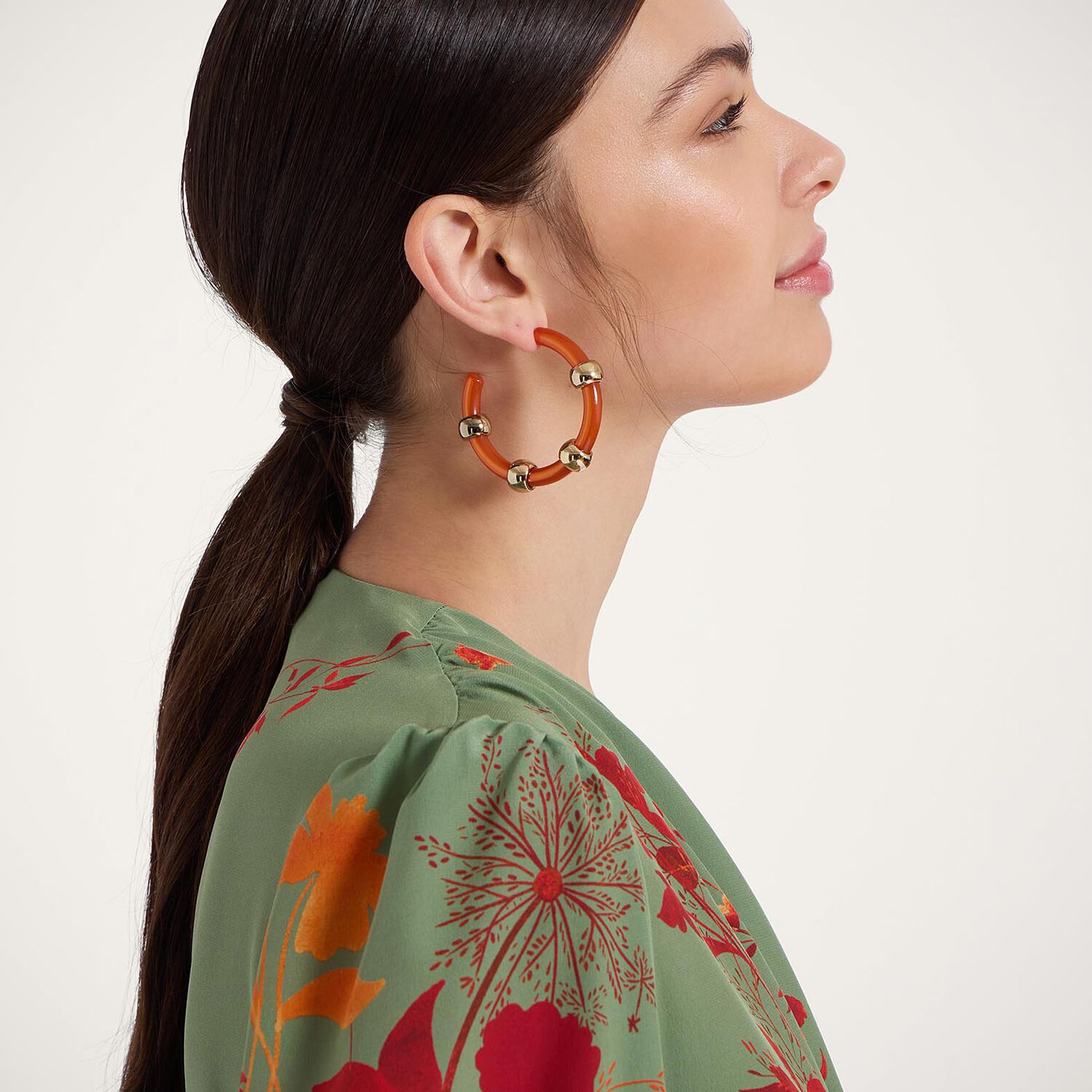  La Doublej Earrings Women - Studded Hoops Solid Orange One Size 90% Polyester 10%metal 