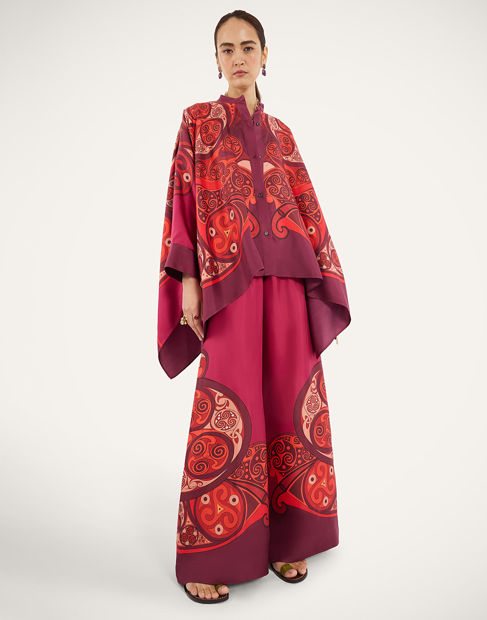La DoubleJ Palazzo Pants Alchemy Plac&eacute;e Dark Red TRO0026SIL001ALC03RE40