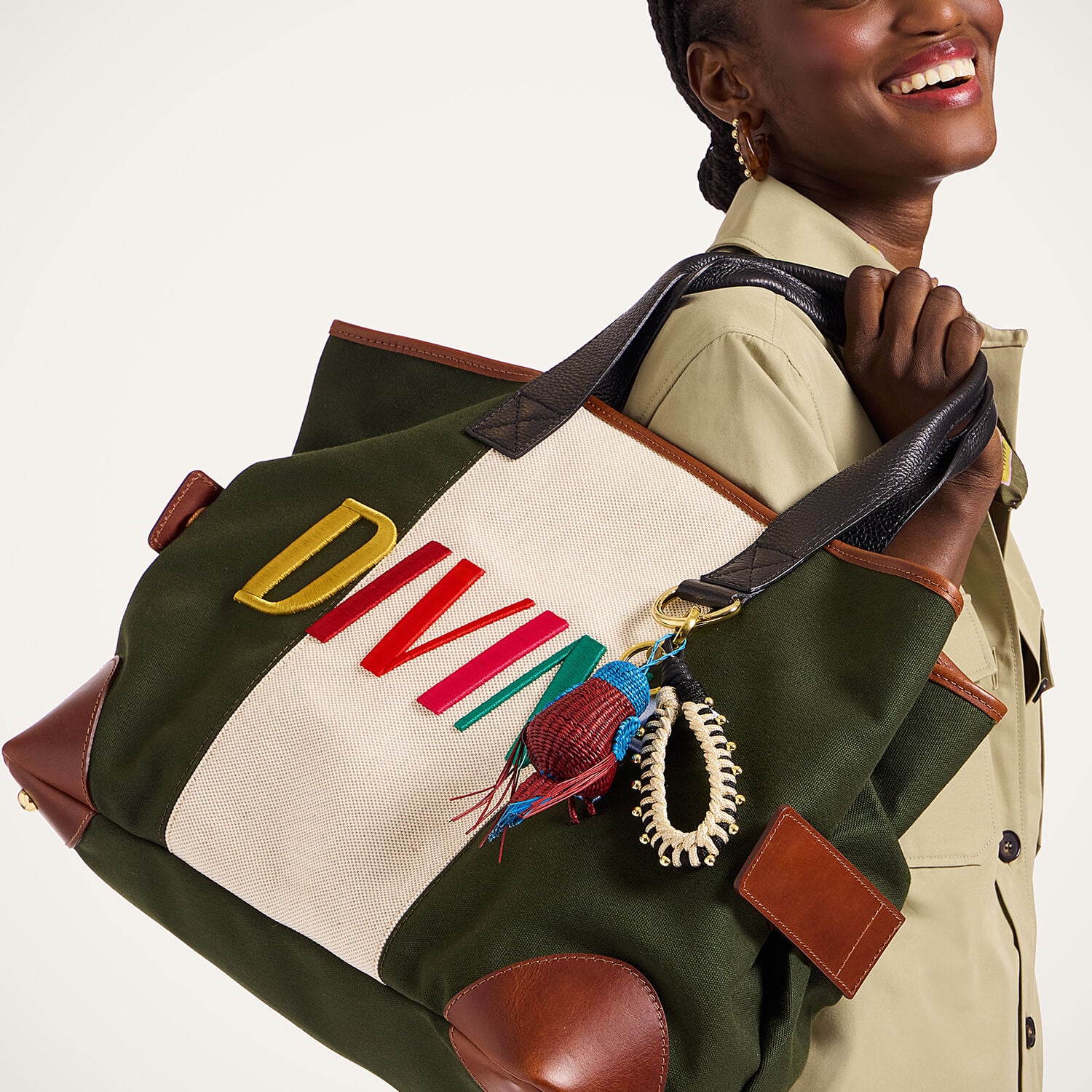  La Doublej Bags & Pochettes Women - Divine Tote Bag Solid Dark Green One Size 85% Cotton 15% Cow Leather 