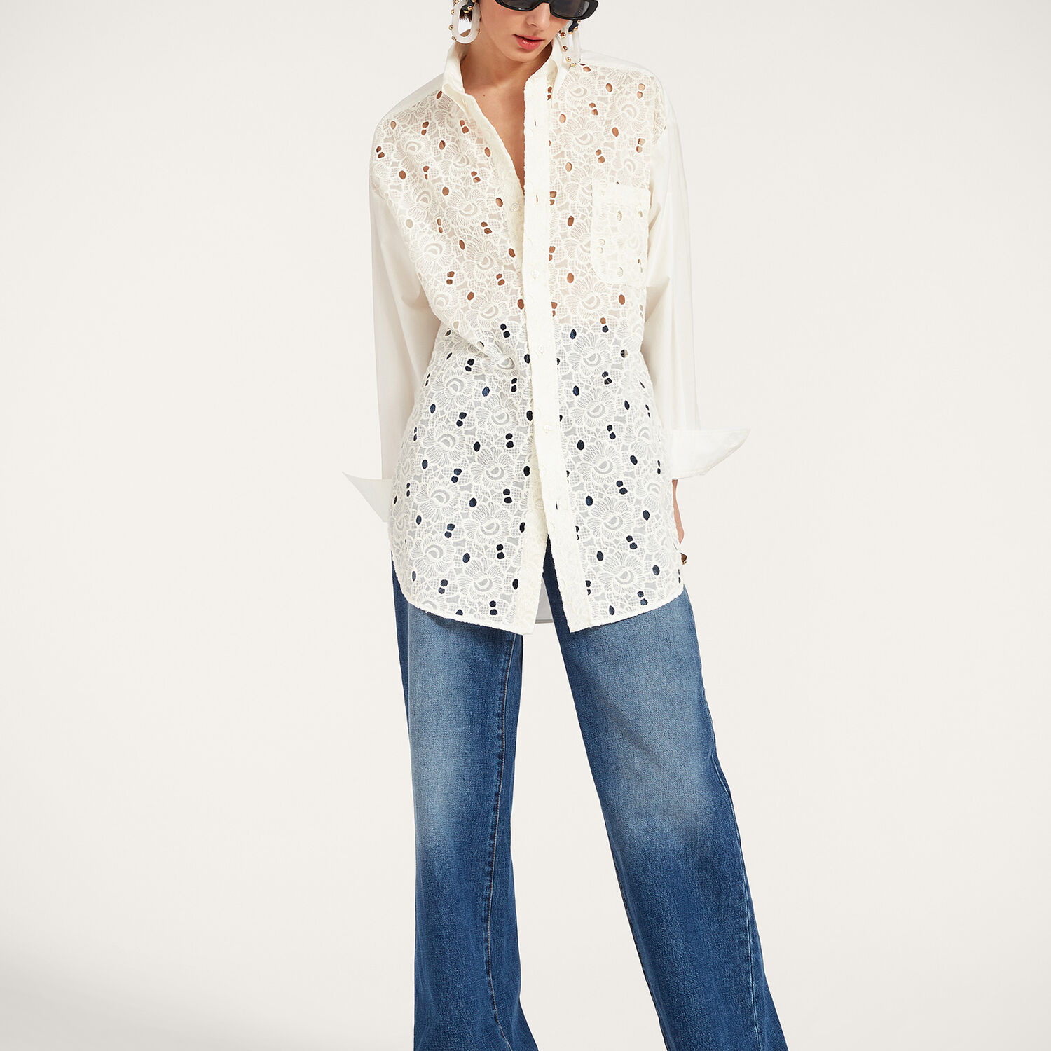 Shop La Doublej Lacey Better Than Your Boyfriend's Shirt In Solid Ivory