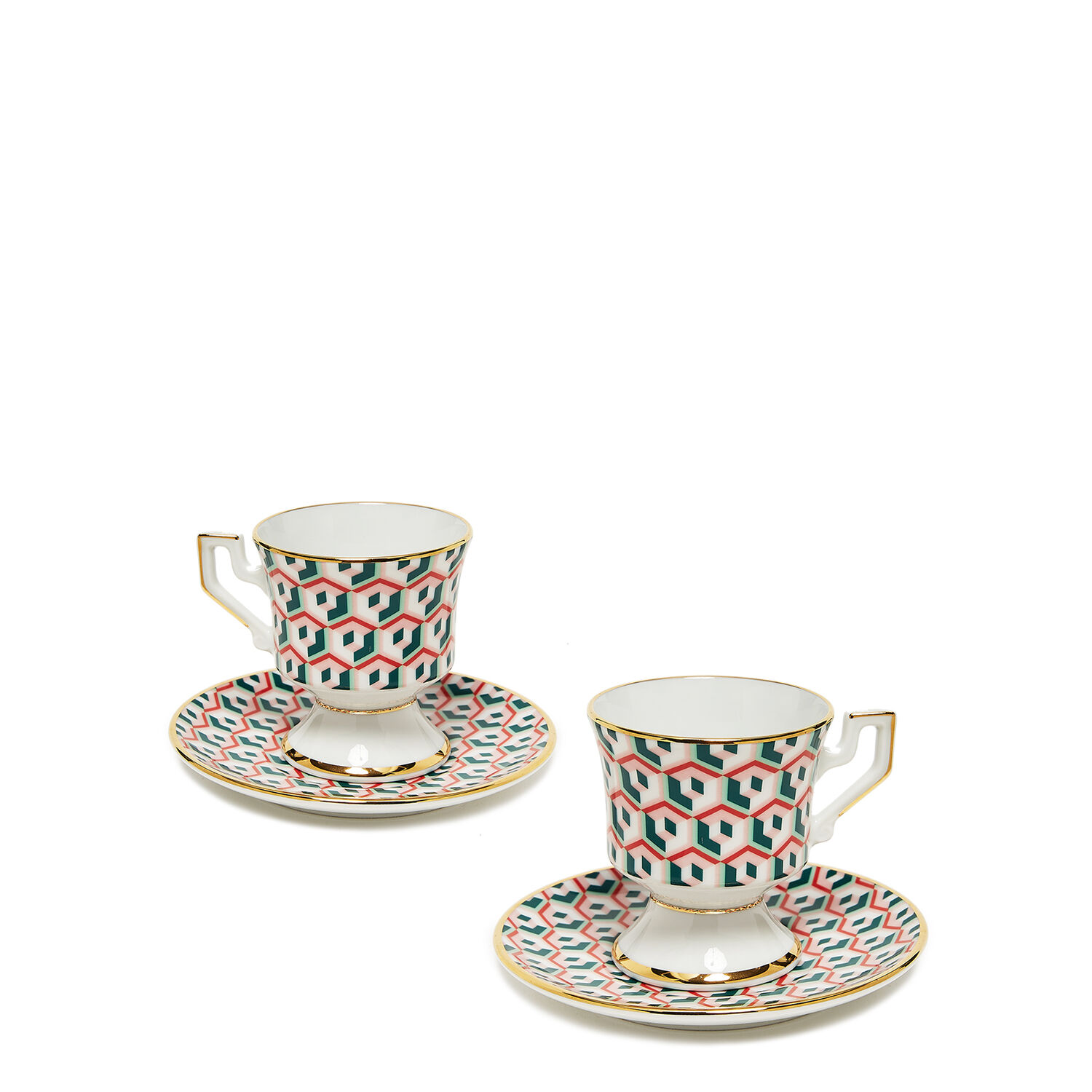 La Doublej Abstract-print Espresso Cup And Saucer Set Of Two In Cubi Lilla
