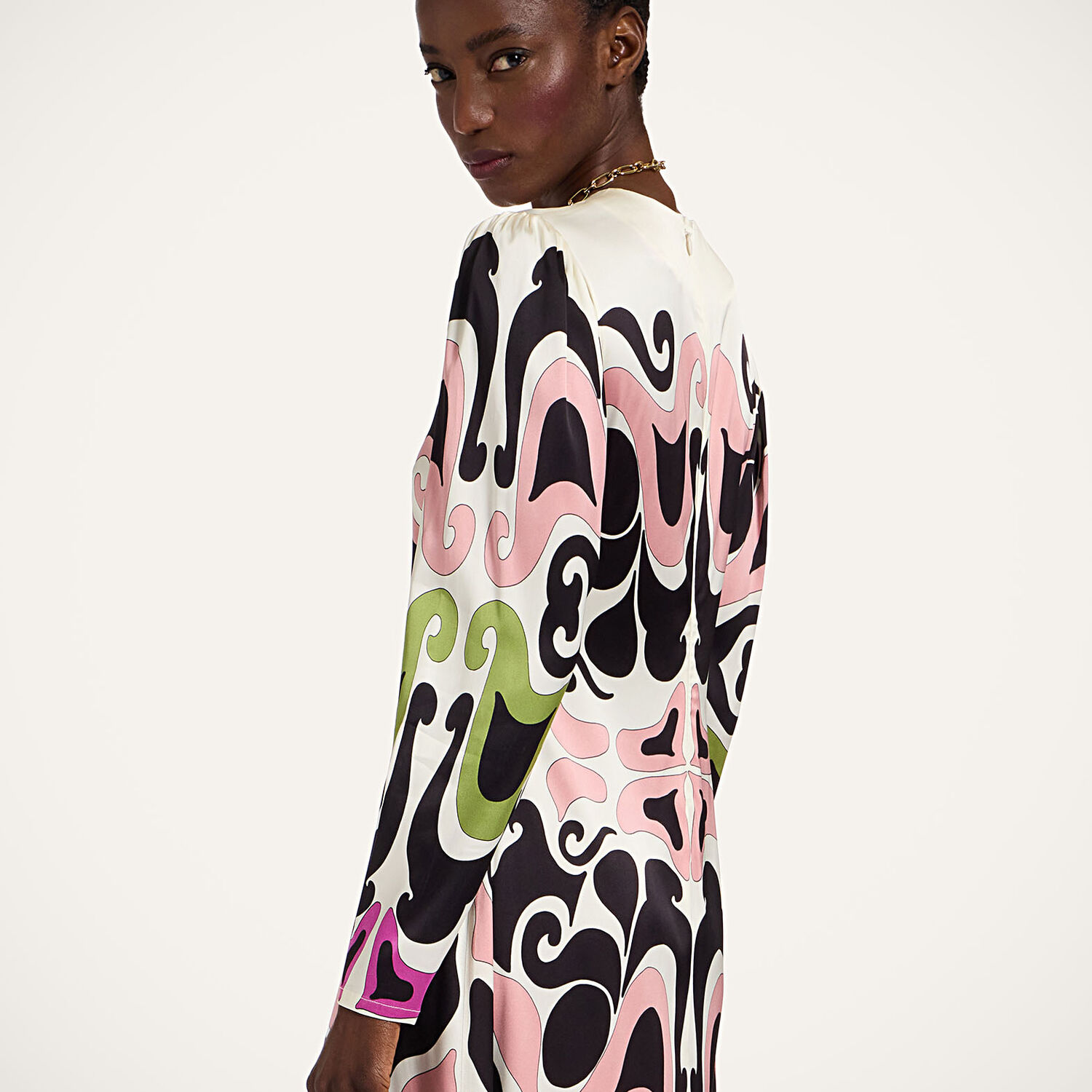 La Doublej Clingy Swing Printed Satin Midi Dress