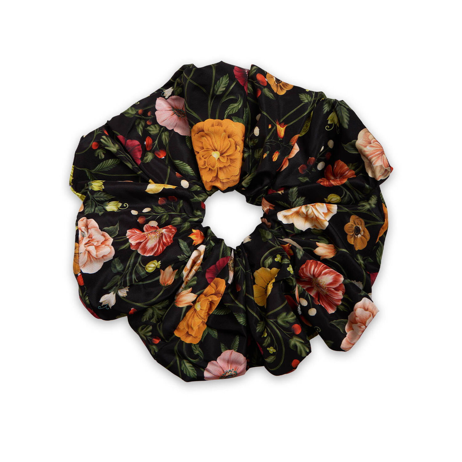 La Doublej Giga Floral-patterned Scrunchie In Botticelli Black