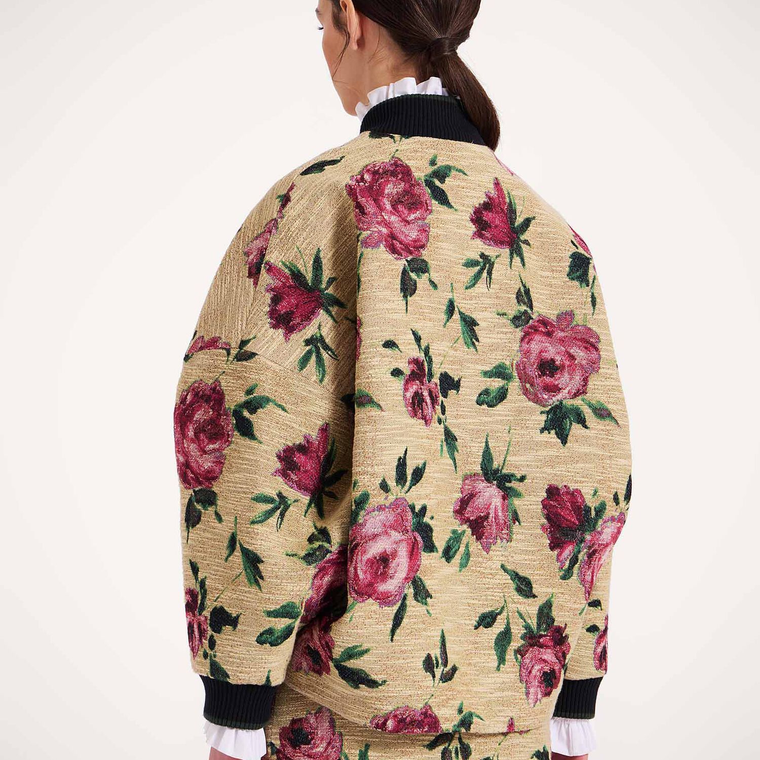 La Doublej Brooklyn Bomber Jacket In Roses Light Beige