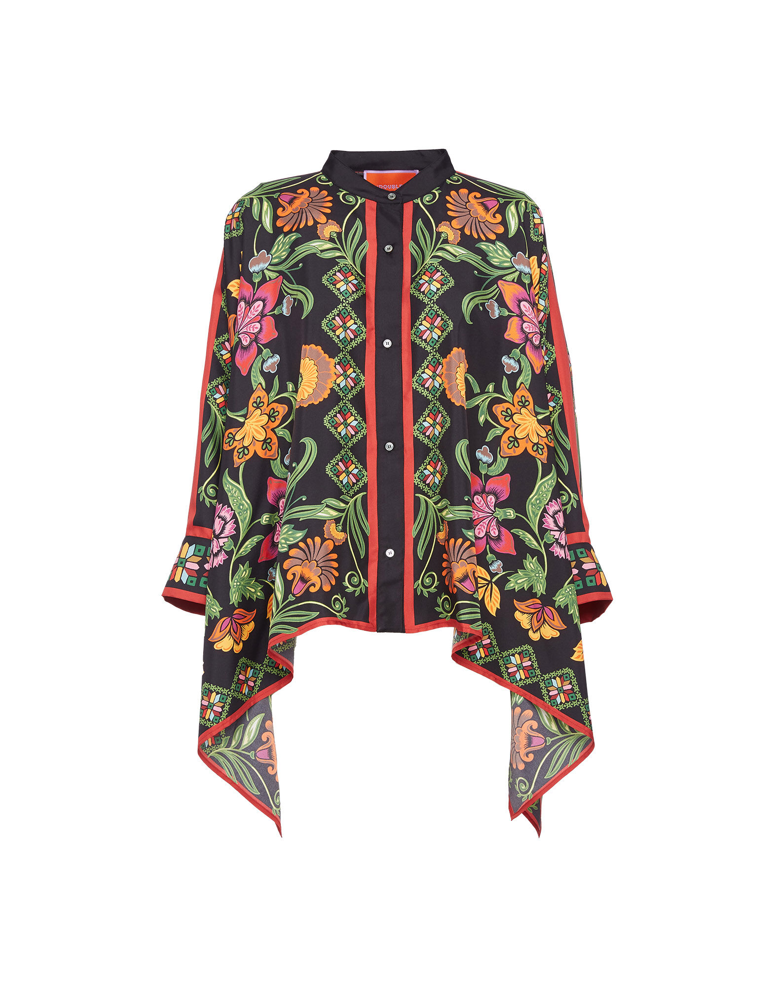 La DoubleJ Foulard Shirt Folk Flowers Nero Plac&eacute;e SHI0059SIL006FFL0004
