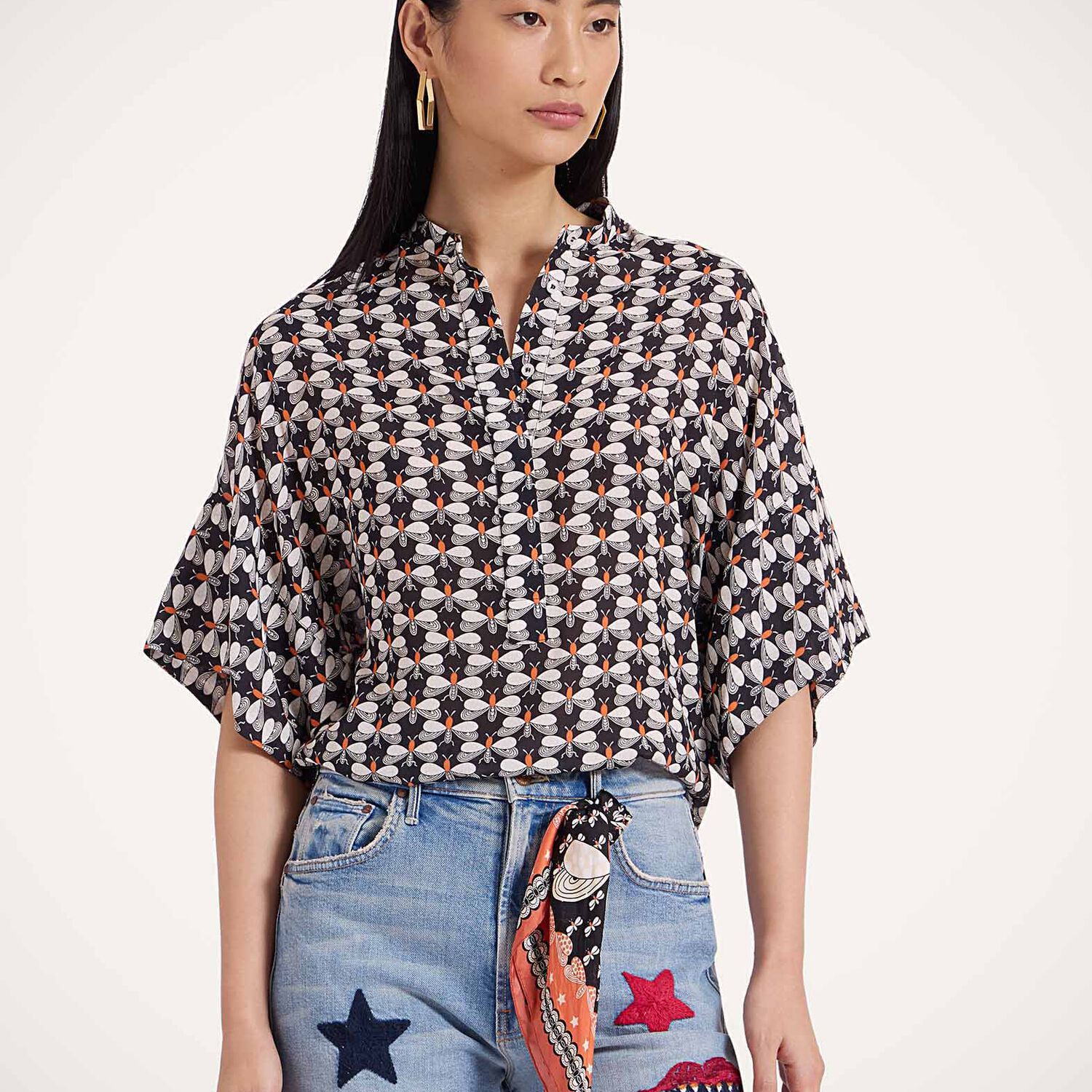 La Doublej X Estelle Blouse Petaltail Shirt In Petaltail Black