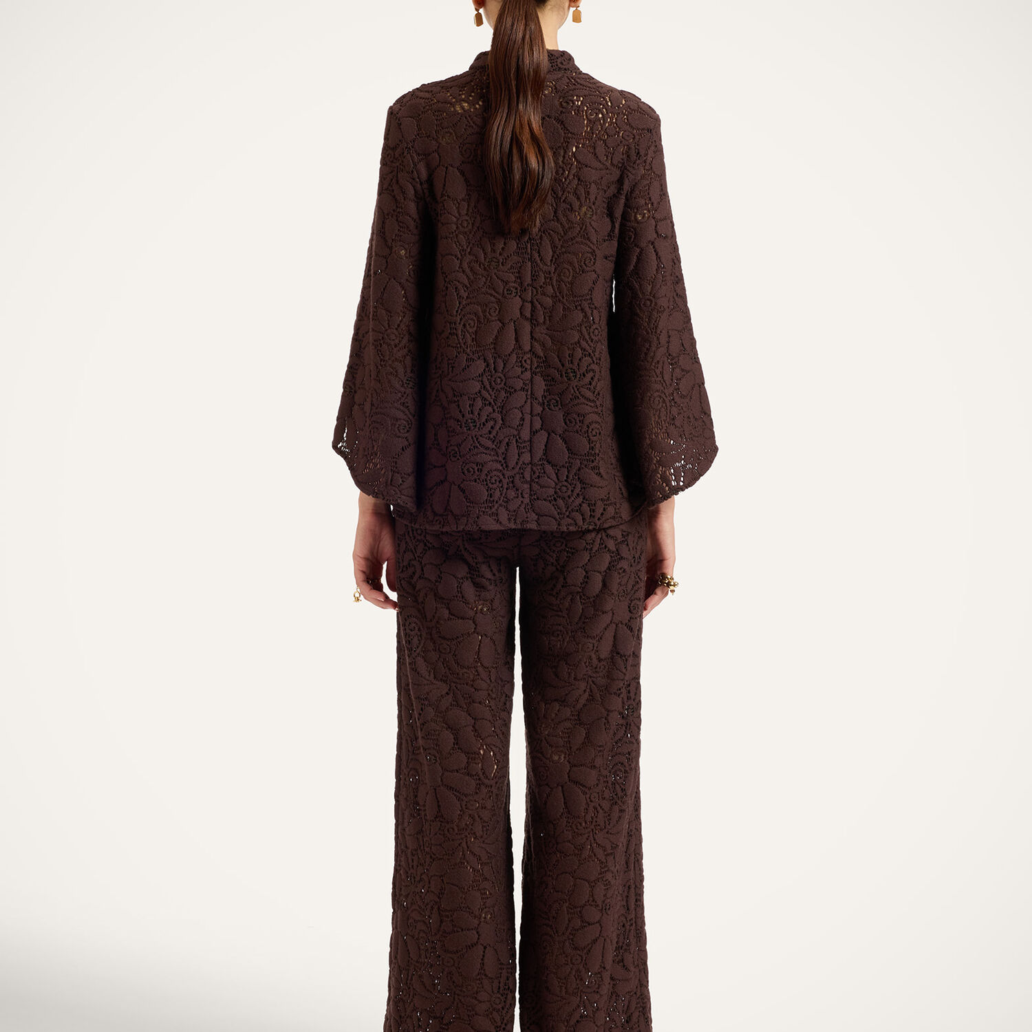 La Doublej Lacey Palazzo Pants In Solid Chocolate