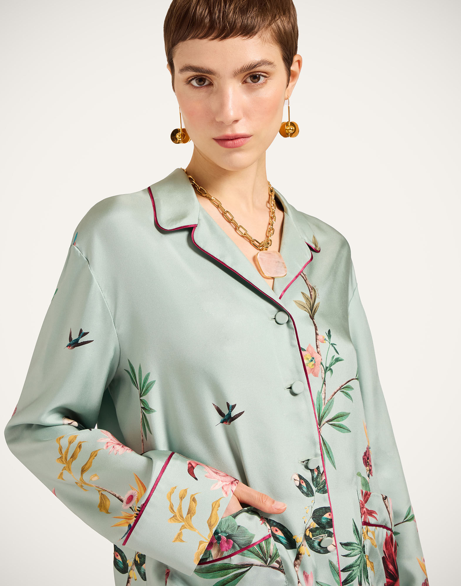 La DoubleJ Pajama Shirt Zooflora Plac&eacute;e Light Blue SHI0077SIL001ZOF04BU01