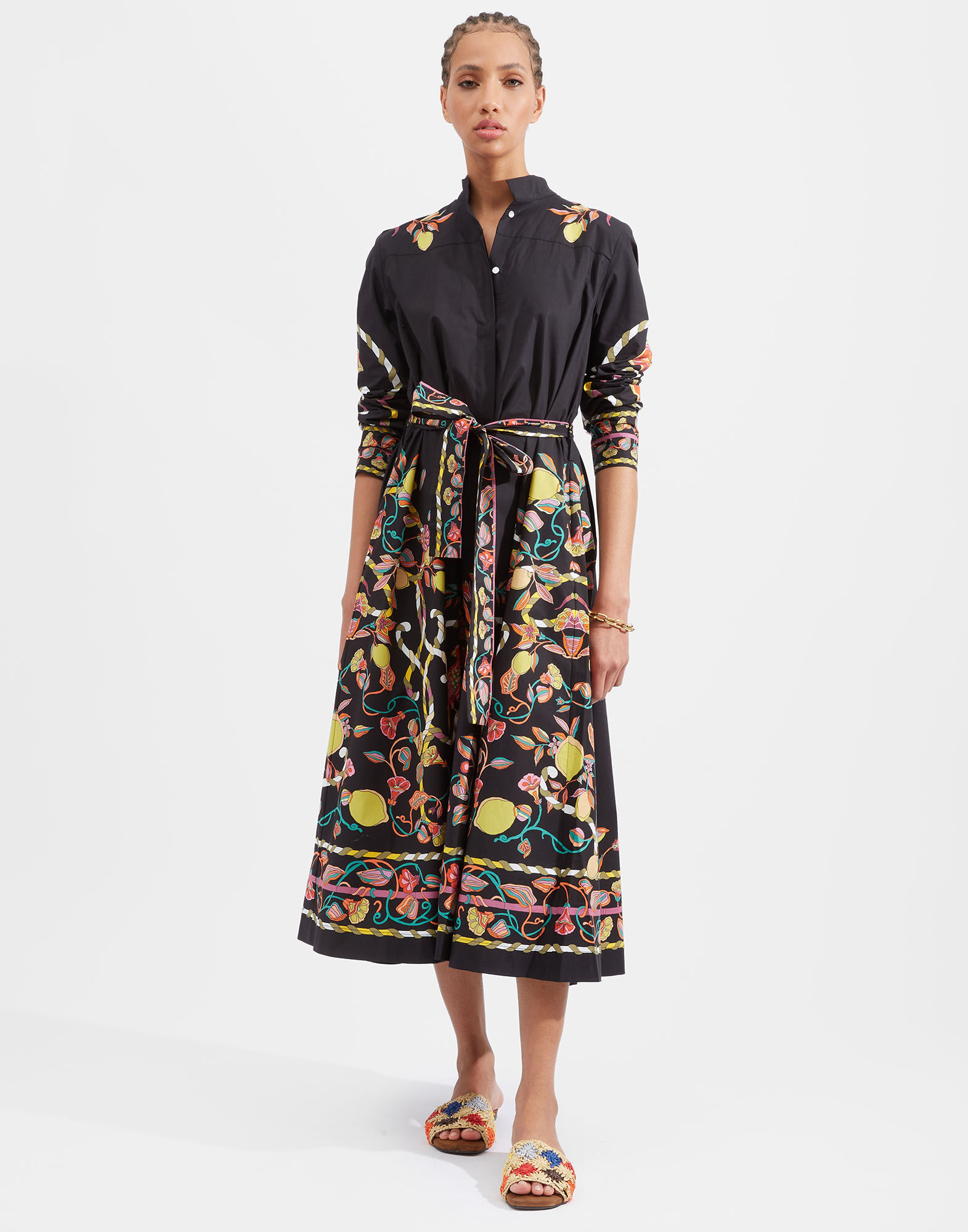 La DoubleJ Sundowner Dress Borboni Placee Nero DRE0459COT015BRN02BL01