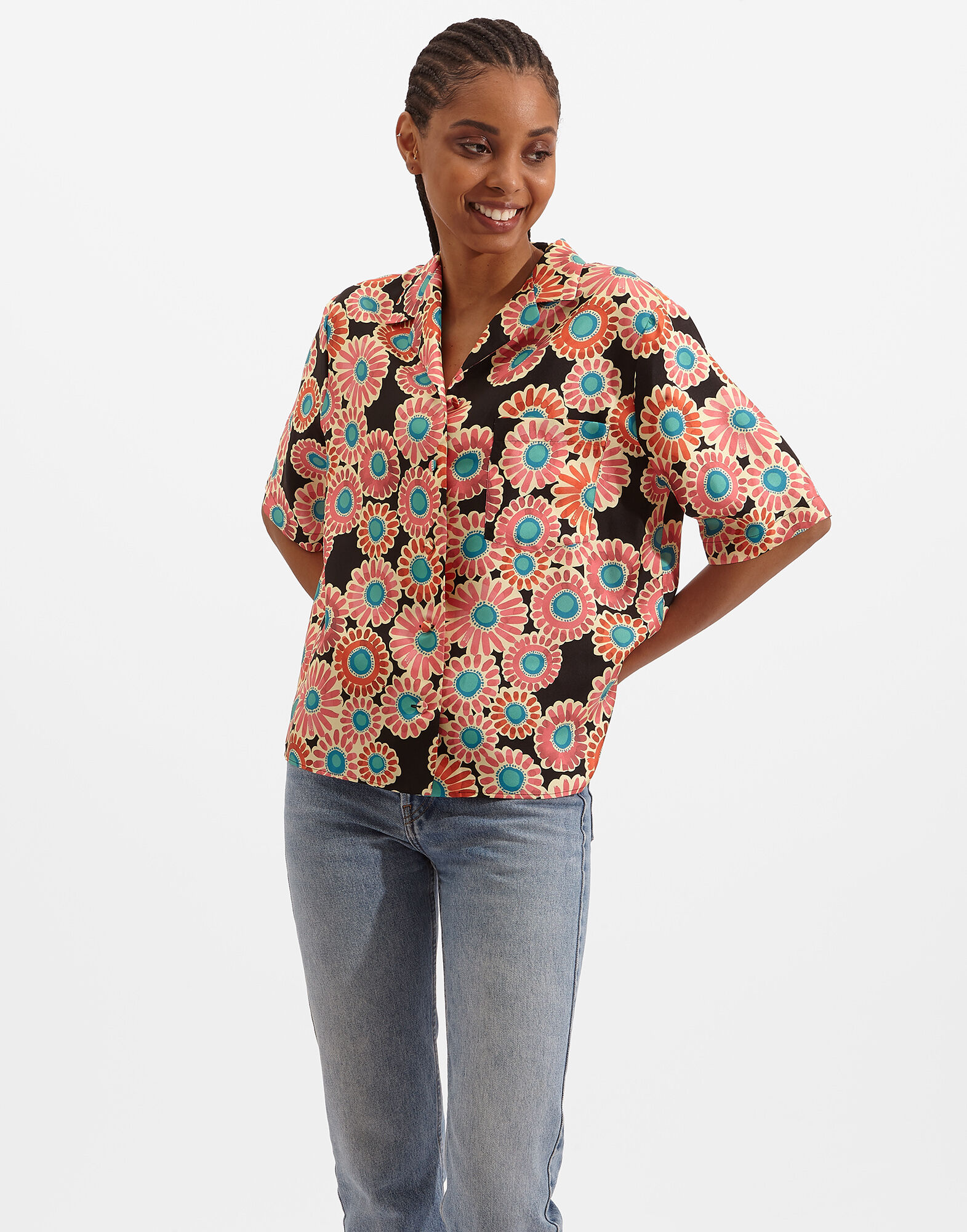 La DoubleJ Boxy Shirt Crazy Daisy Black SHI0064SIL001DAY0002