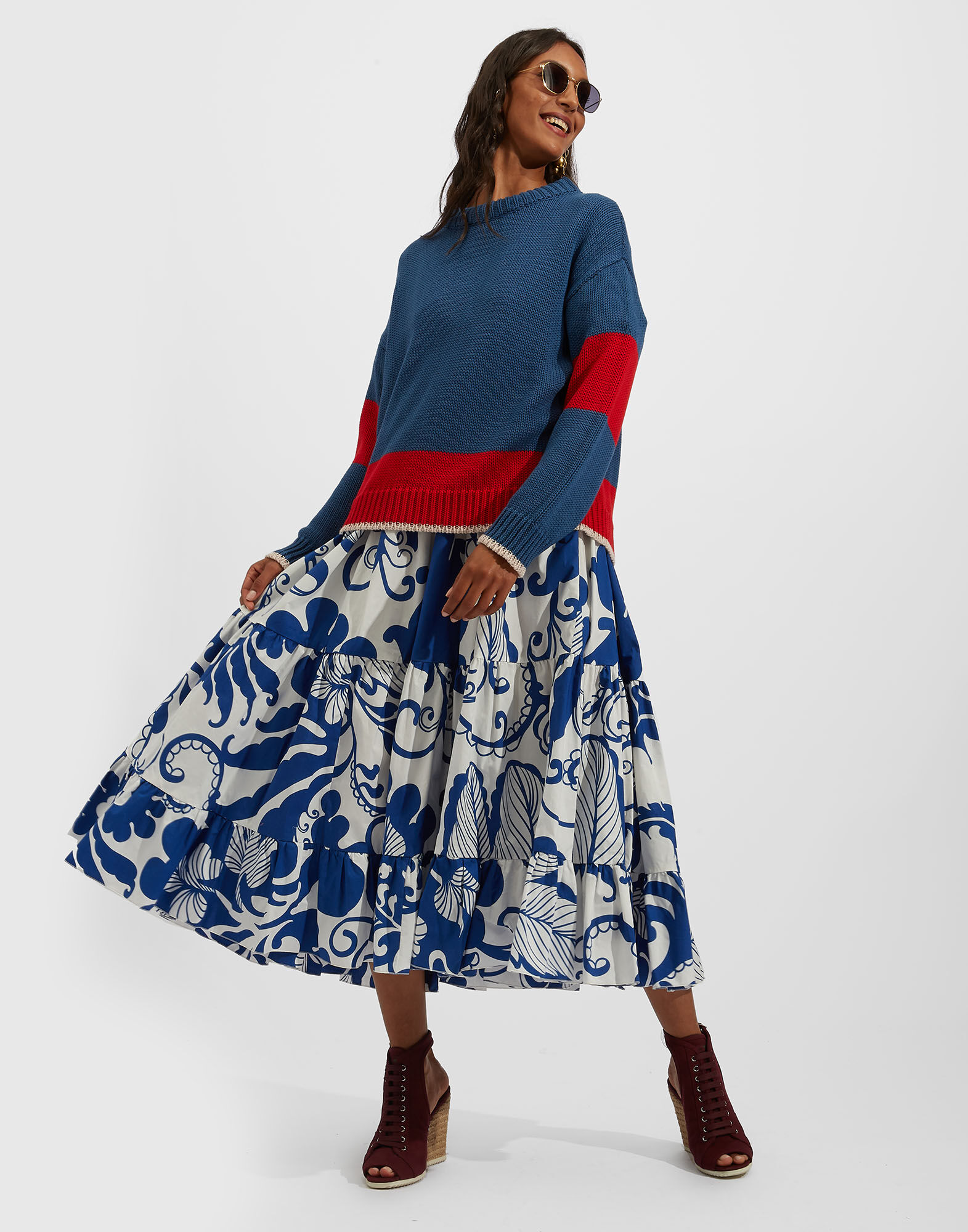 La DoubleJ Boy Sweater Blu-Rosso PUL0064KNI040VAR0101