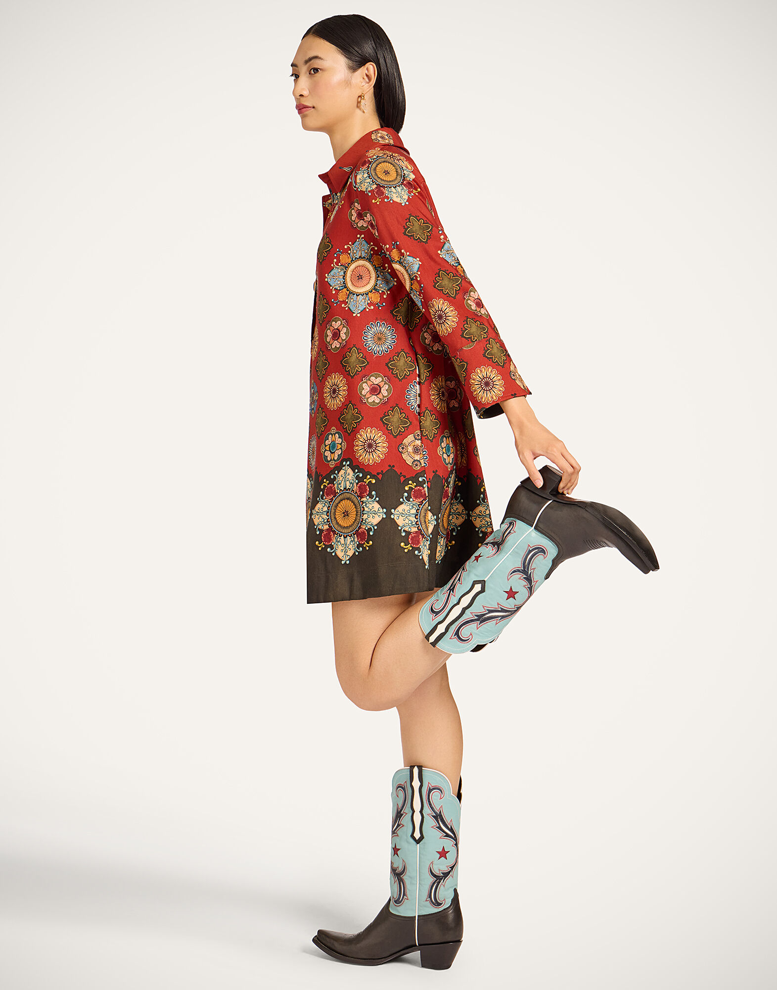 La DoubleJ Short Artemis Dress Nucleus Plac&eacute;e Rust DRE0180CAD001NUC02OR04