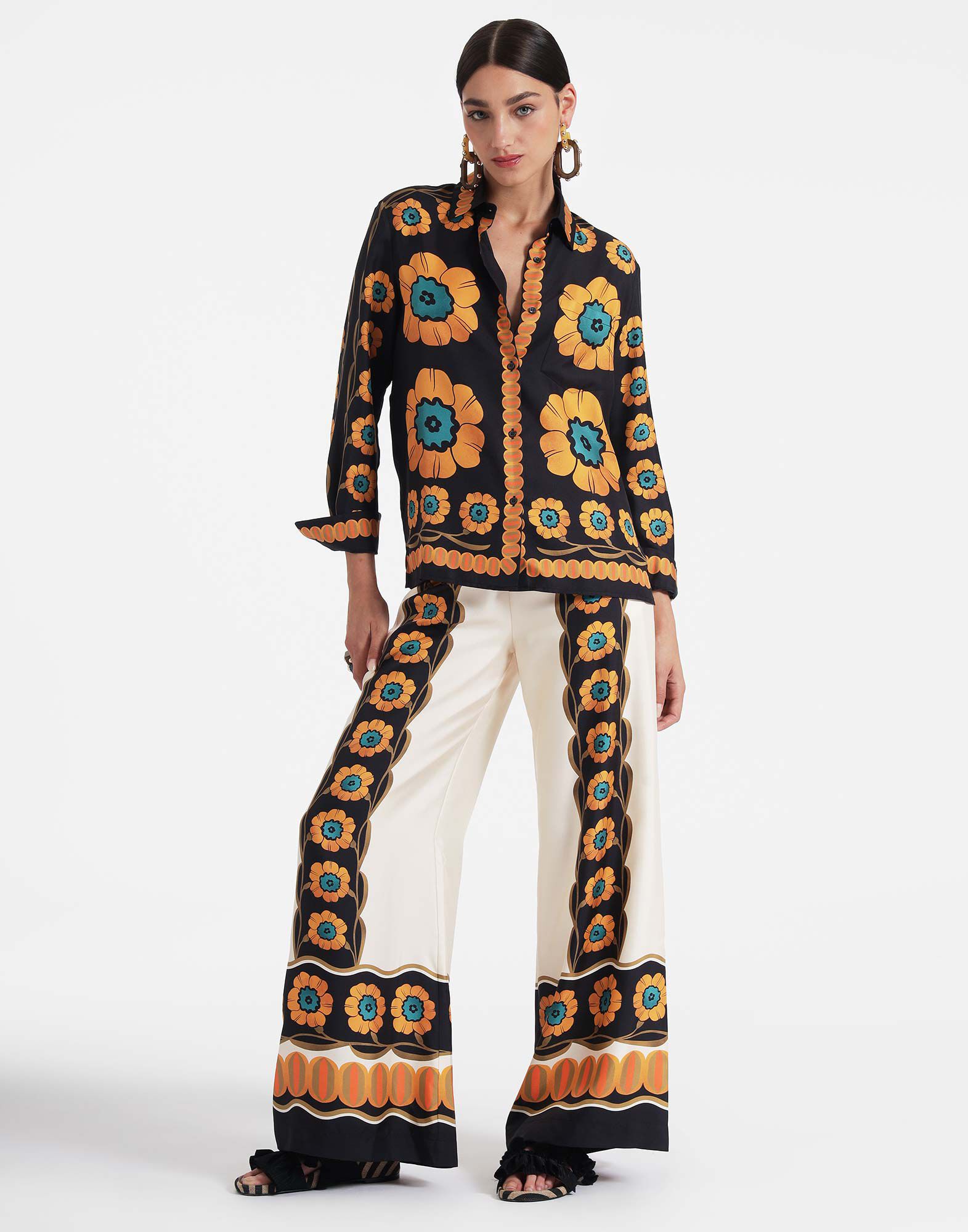 La DoubleJ Palazzo Pants Daisychain Plac&eacute;e Orange TRO0026SIL006ROP04OR02