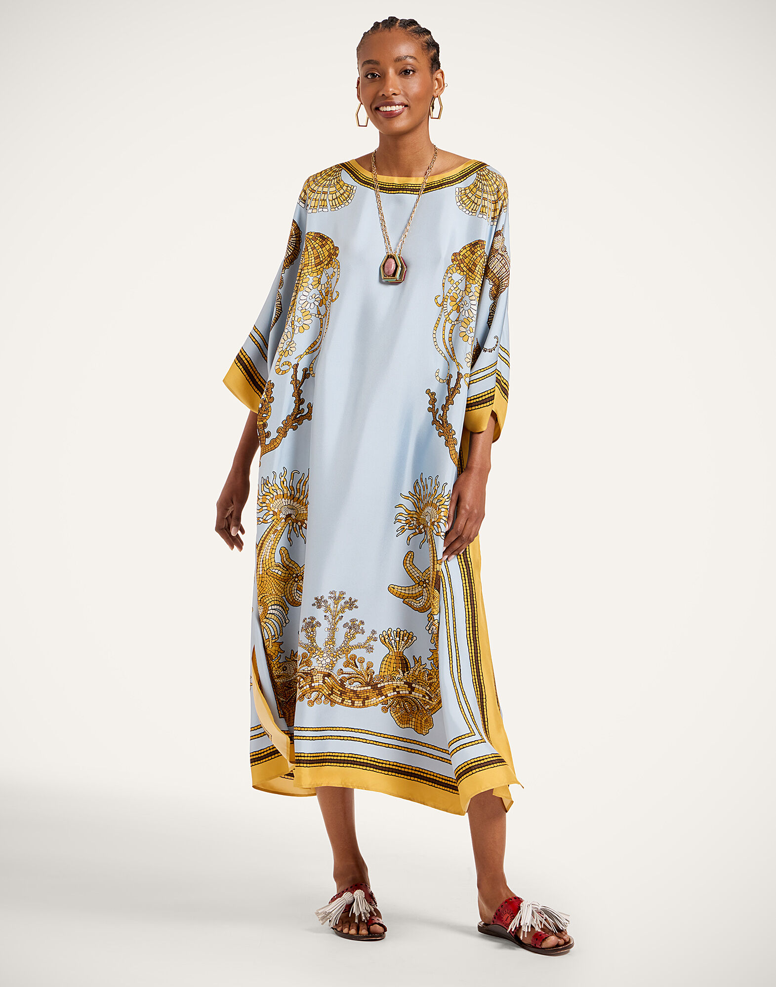 La DoubleJ Square Kaftan Oceania Plac&eacute;e Light Blue DRE0872SIL006OCE01BU01