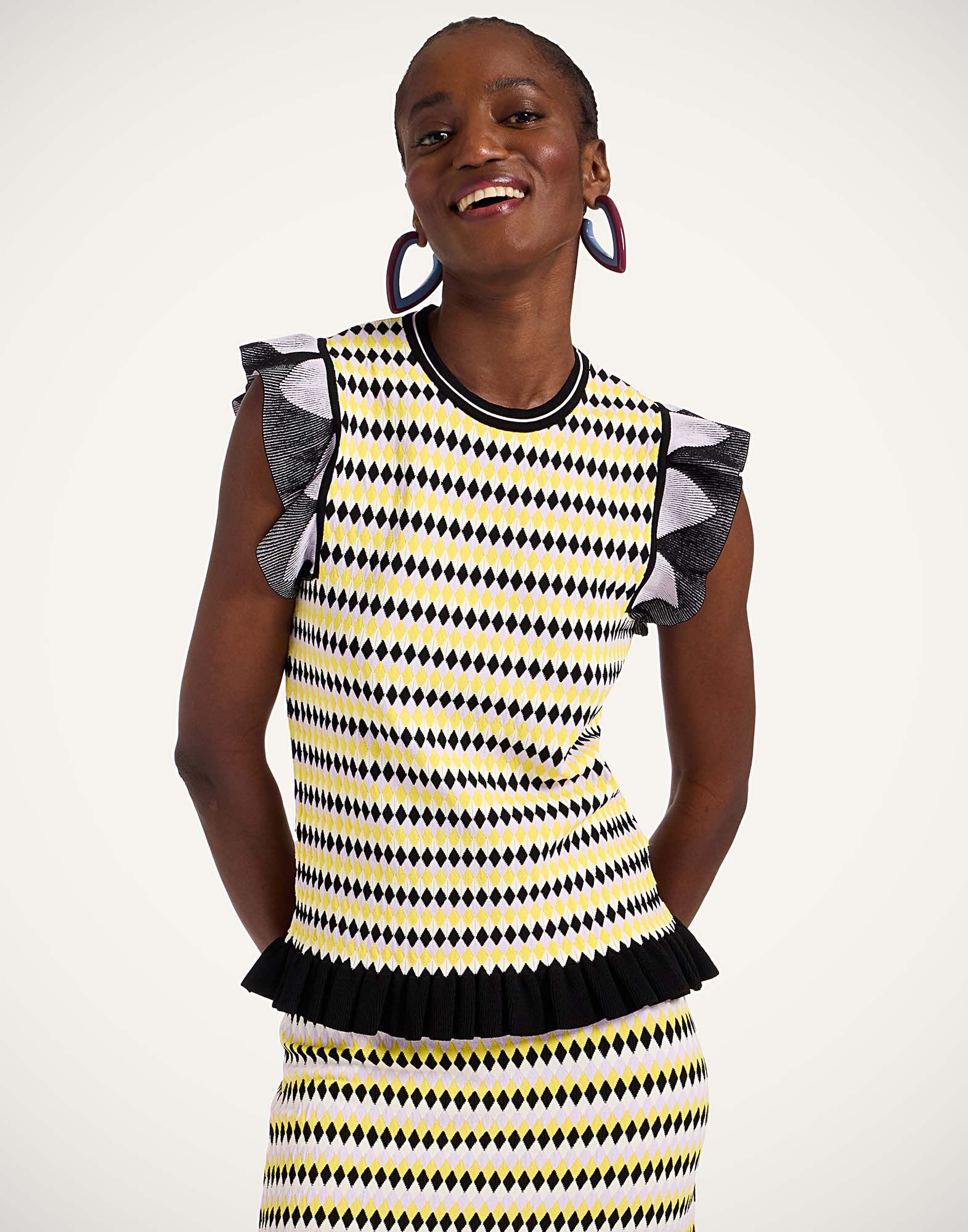 La DoubleJ Checkers Top Multicolor Yellow & Black PUL0267KNI159VA370YE02