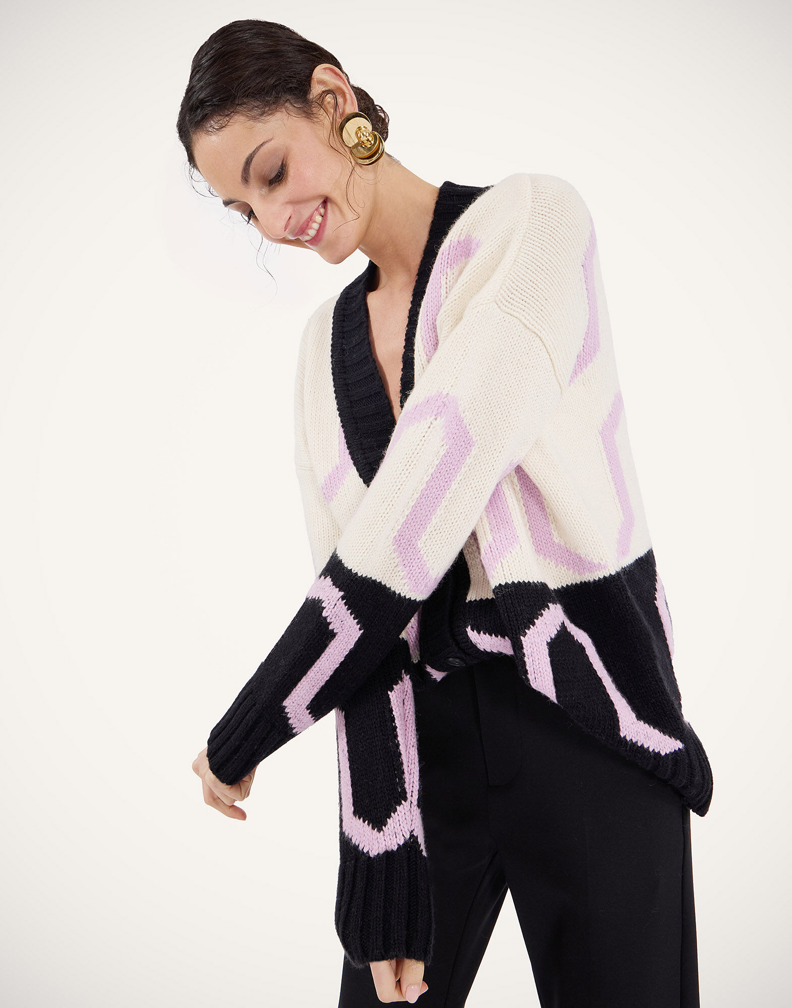 La DoubleJ Comber Cardigan Multicolor Ivory & Black PUL0344KNI134VA452BL01