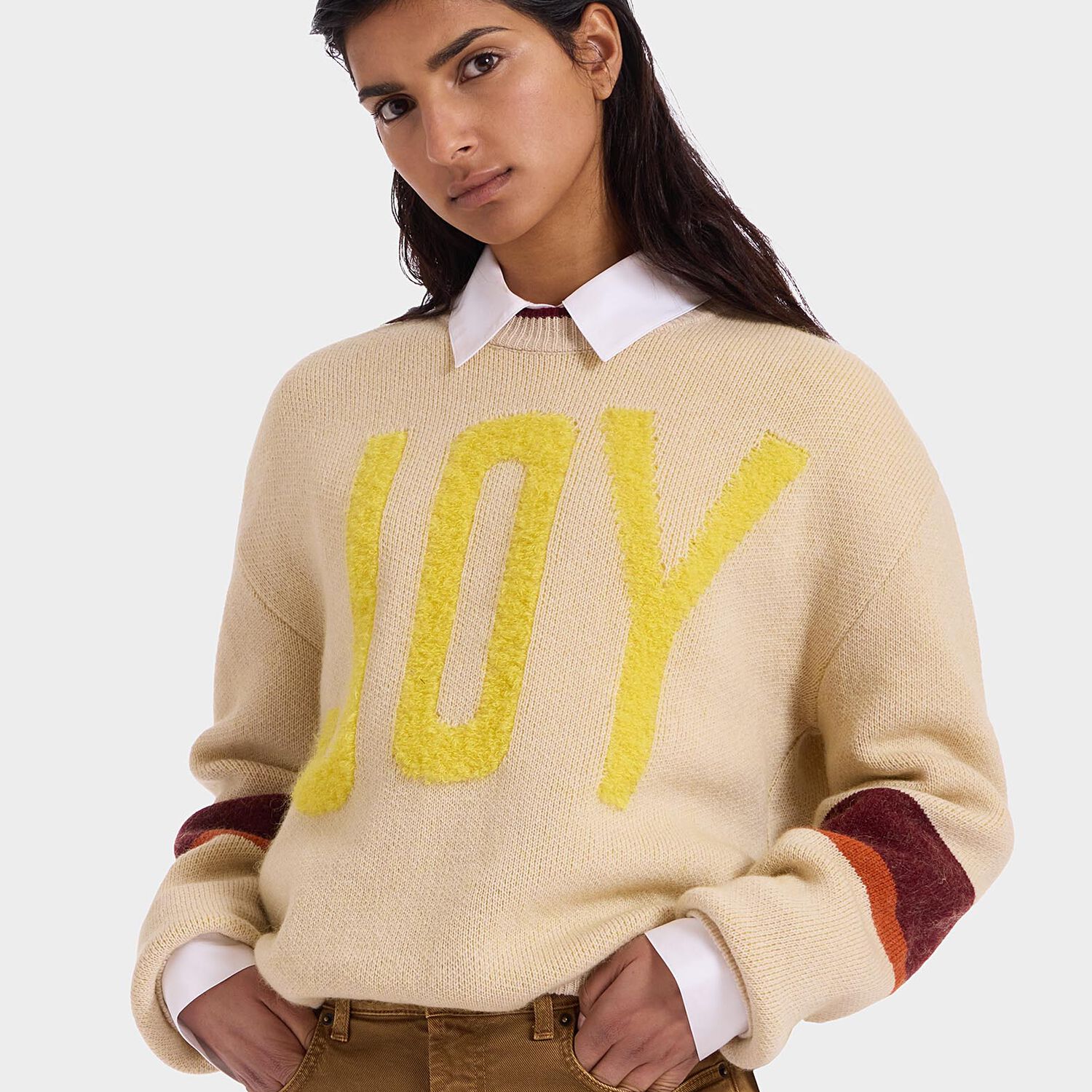 La Doublej Joy Sweater In Color Block Beige & Yellow