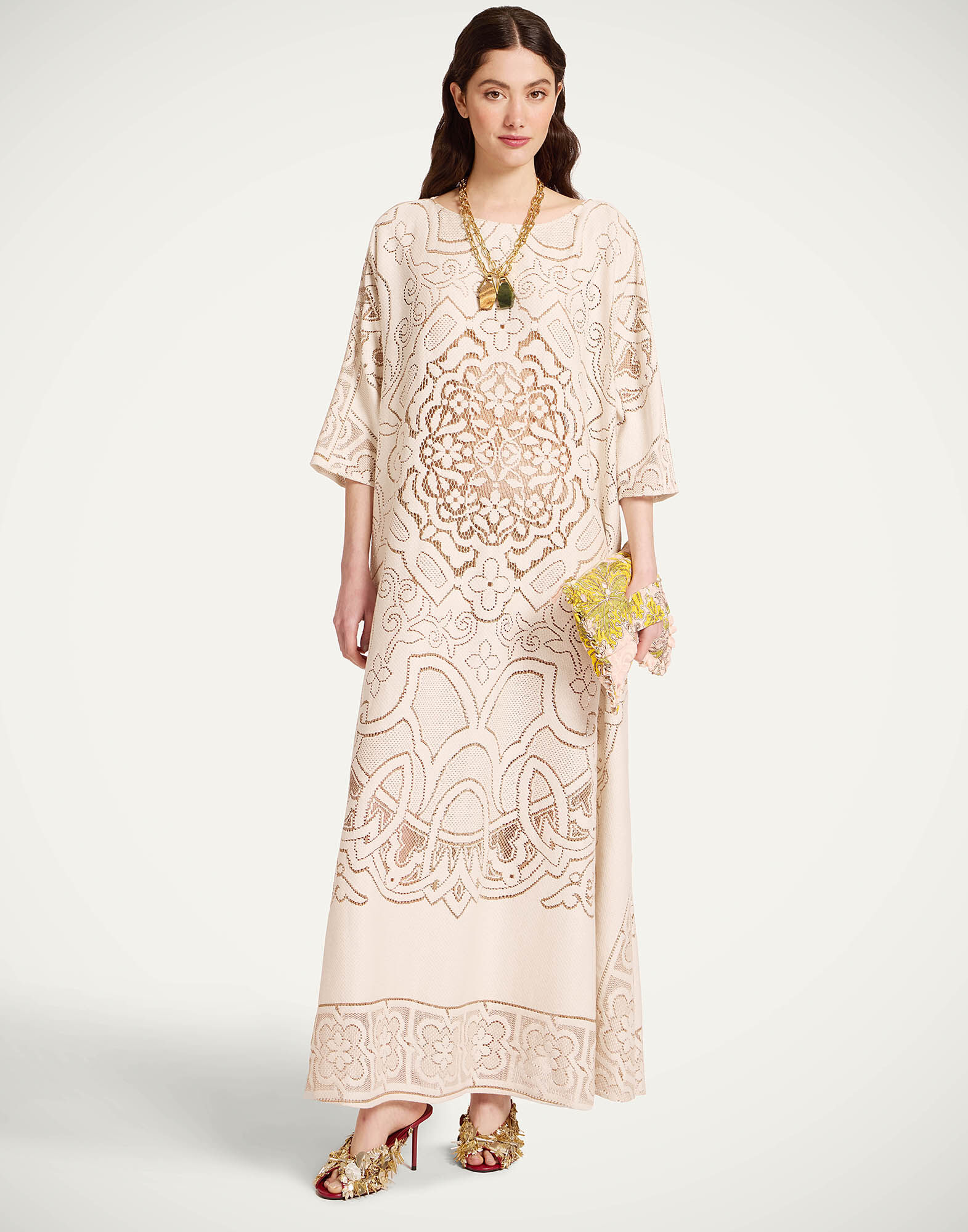 La DoubleJ Lacey Muumuu Dress Solid White Smoke DRE0632EMB006SOLIDWH02