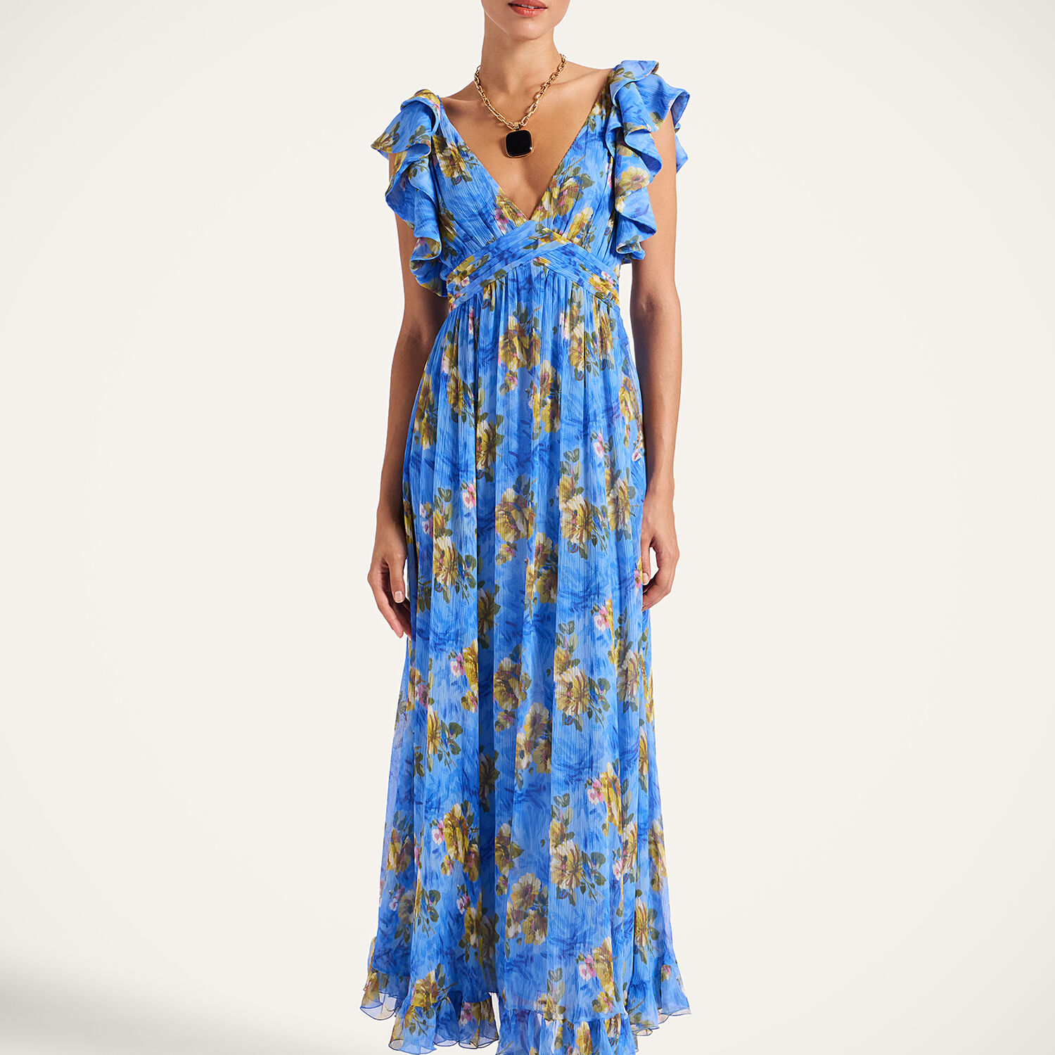 La Doublej Ruffled-details Floral-print Maxi Dress In Blue