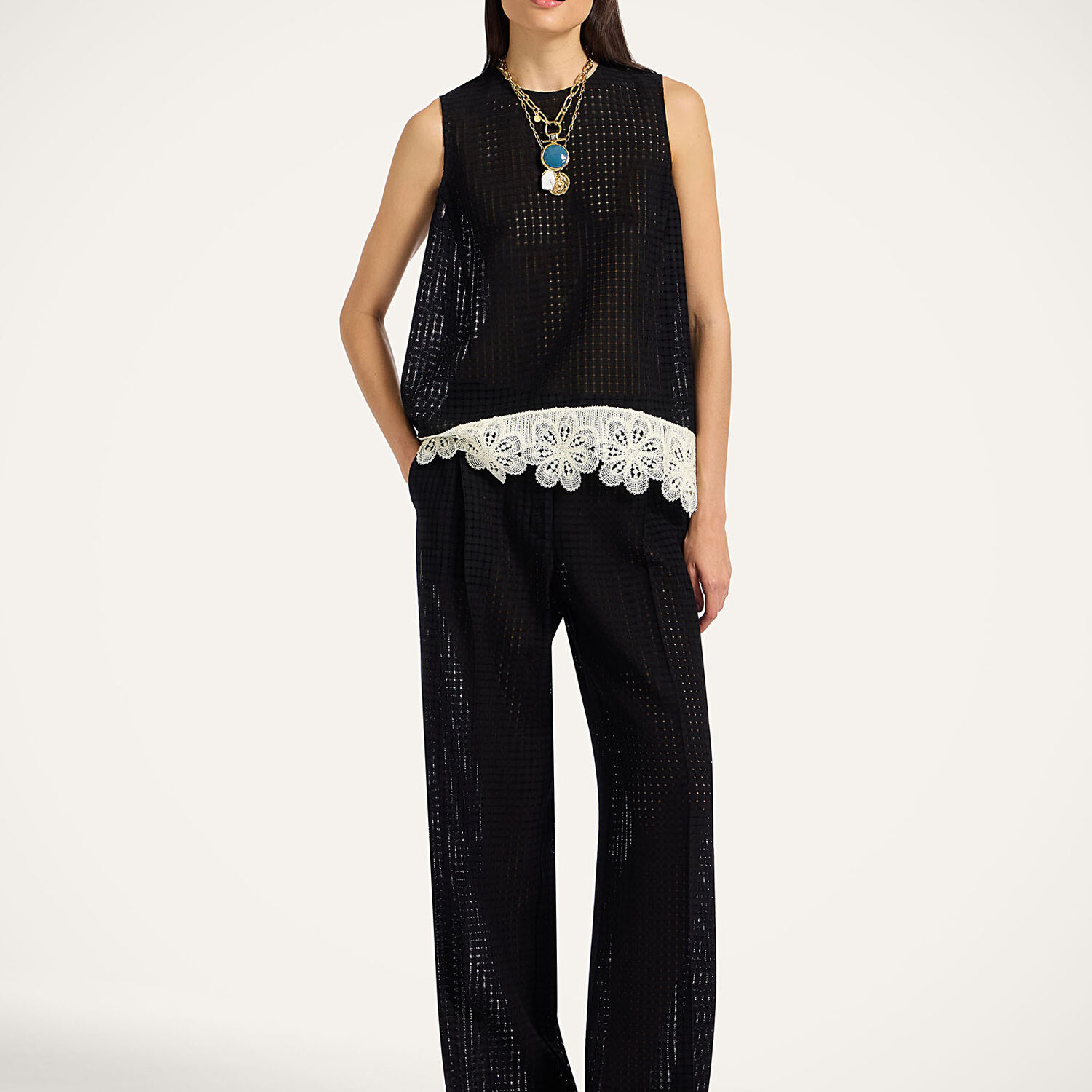La Doublej La Scala Lace-hem Sleeveless Top