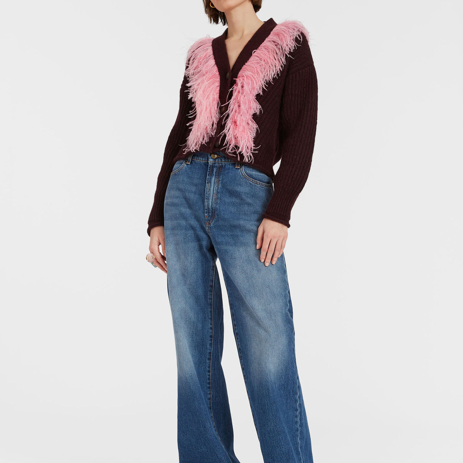  La Doublej Knitwear Women - High Kick Cardigan Bordeaux L 66%baby Alpaca 22%polyammide 10%wool Merino Fine 2%ostrich Feathers 