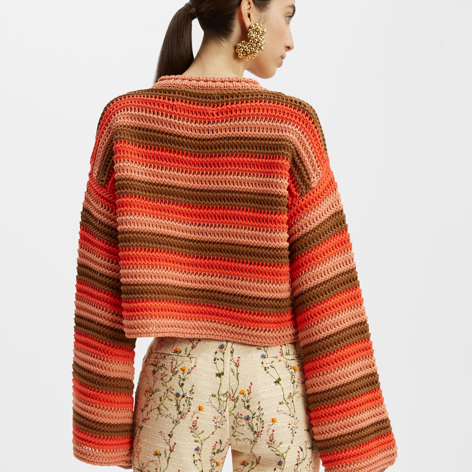 Shop La Doublej Crop Sweater In Multicolor Red