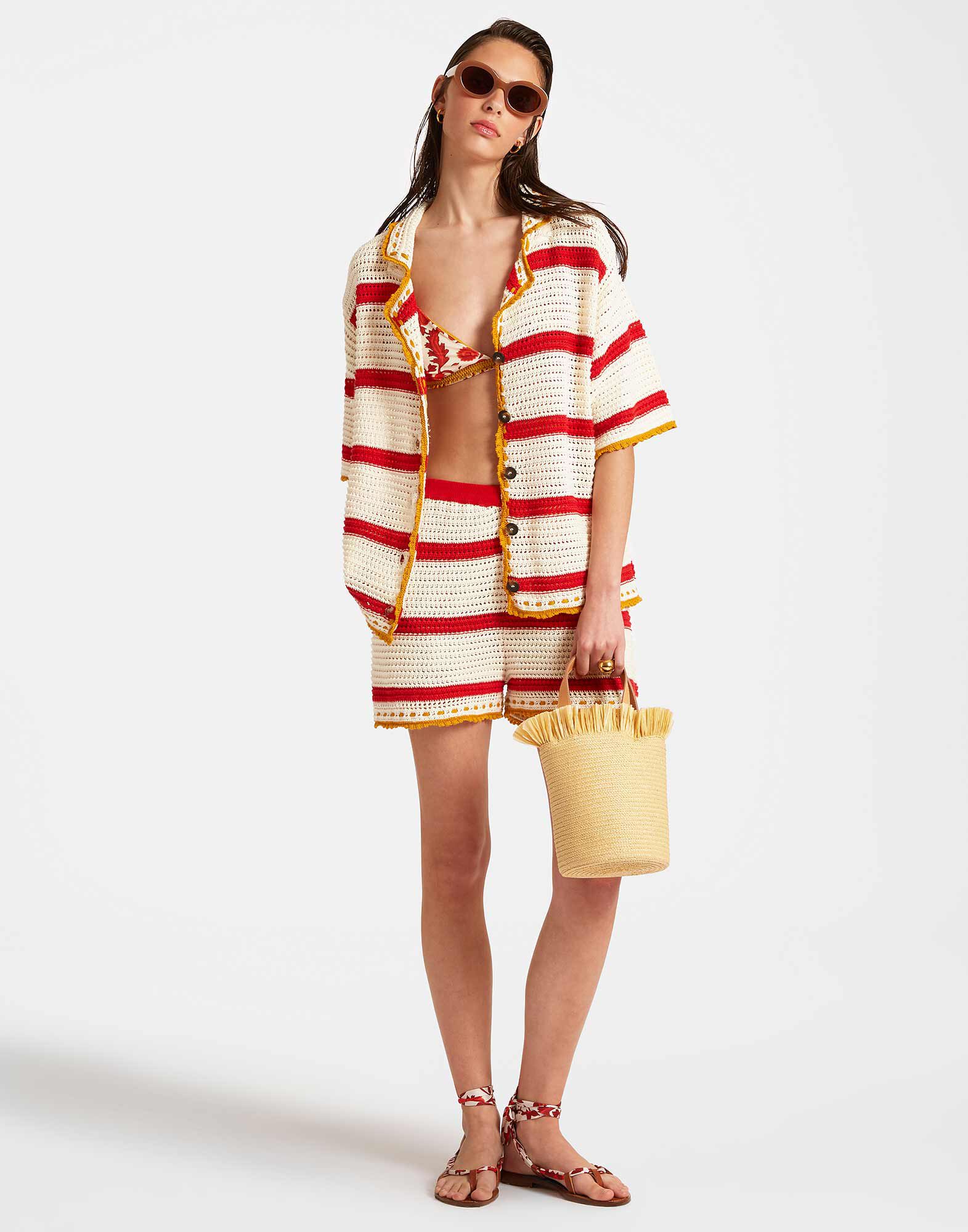 【mnem】Wool10%) Ilia Winter Shorts Salt'N'Vinegar Shorts in Cream & Red for Women | La DoubleJ