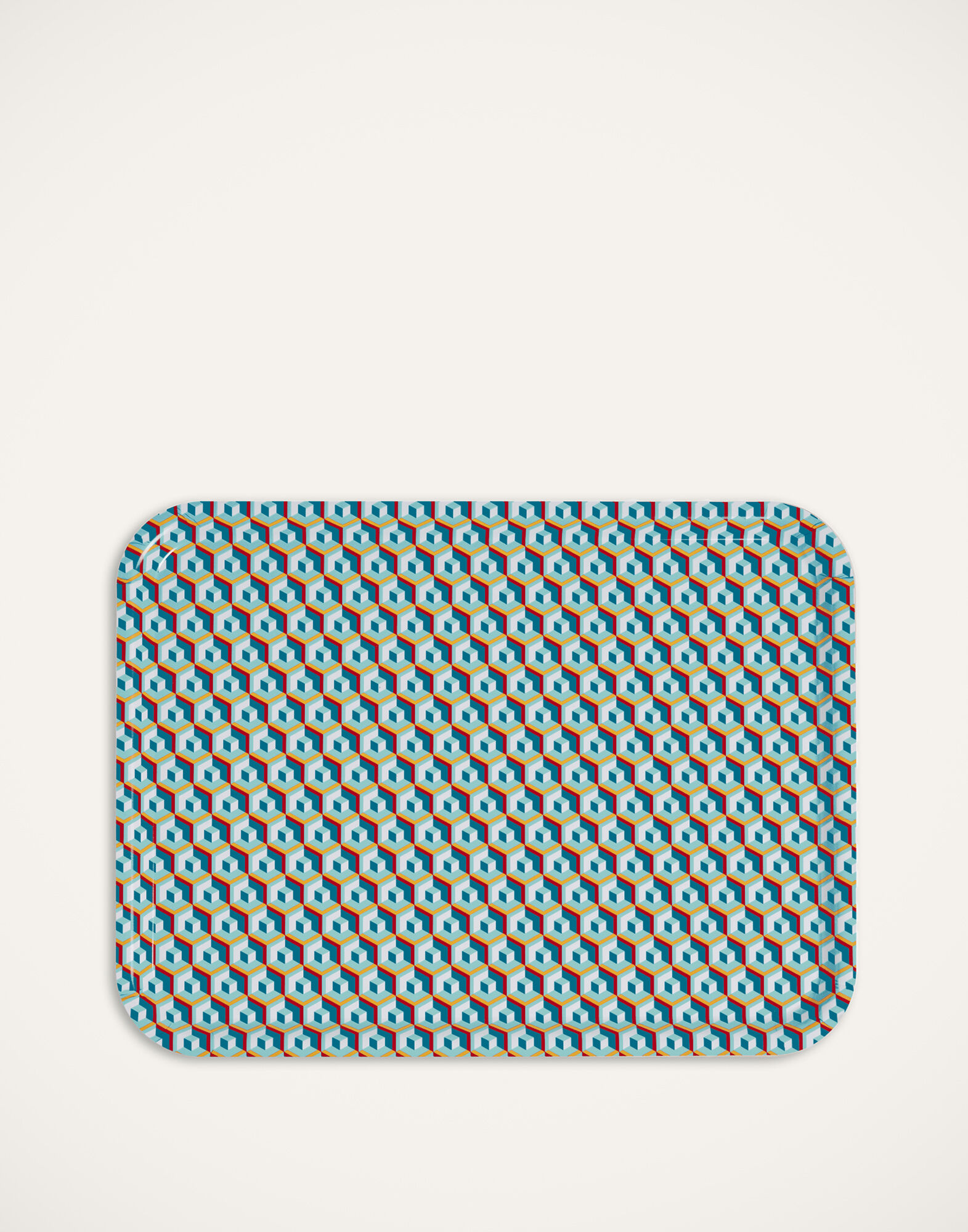 La DoubleJ Rectangular Printed Tray Cubi Blu TRA0001WOD001CUB0004