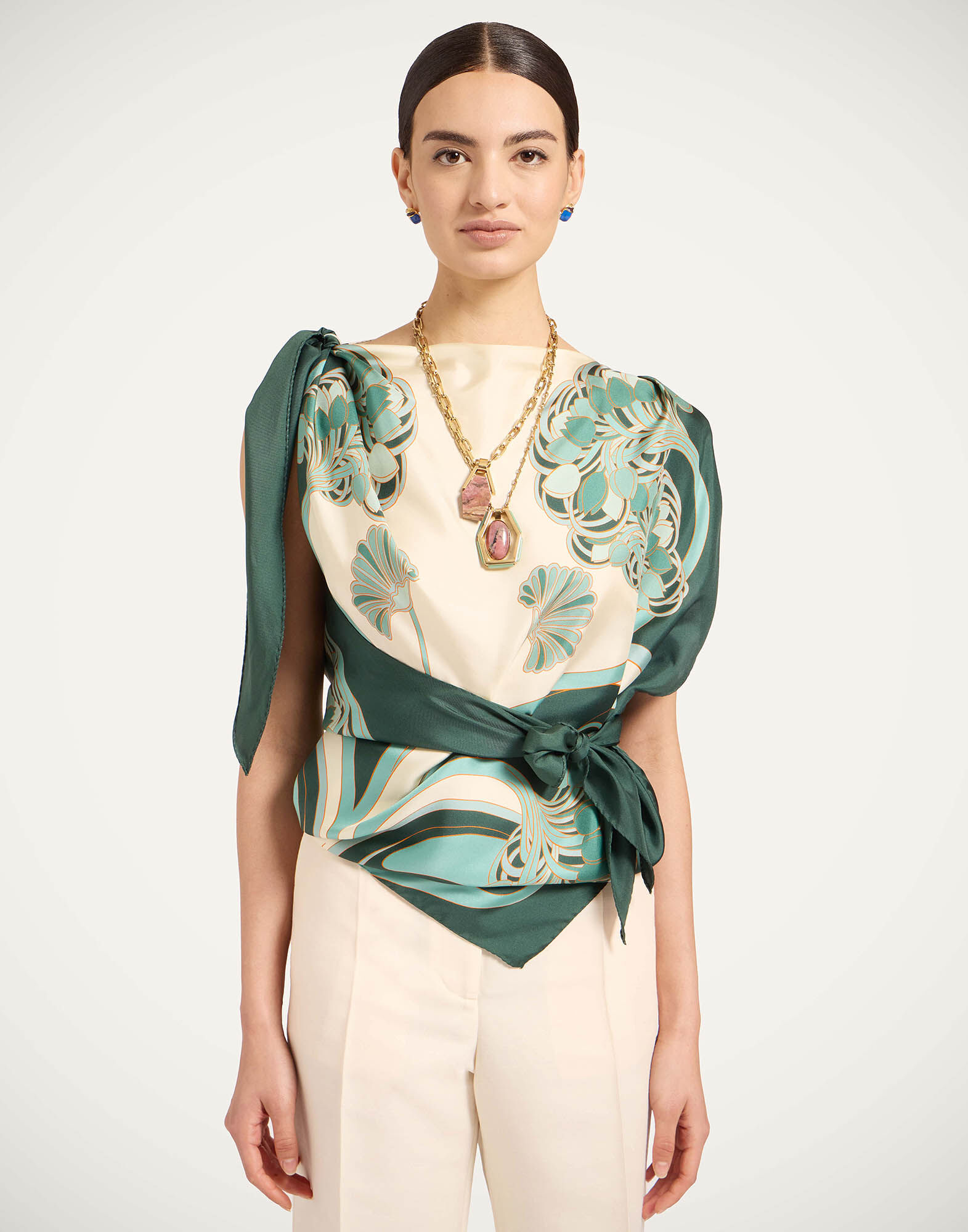 La DoubleJ Full-On Foulard Blooming Tulip Plac&eacute;e Mint SCA0096SIL029BTU01GR11