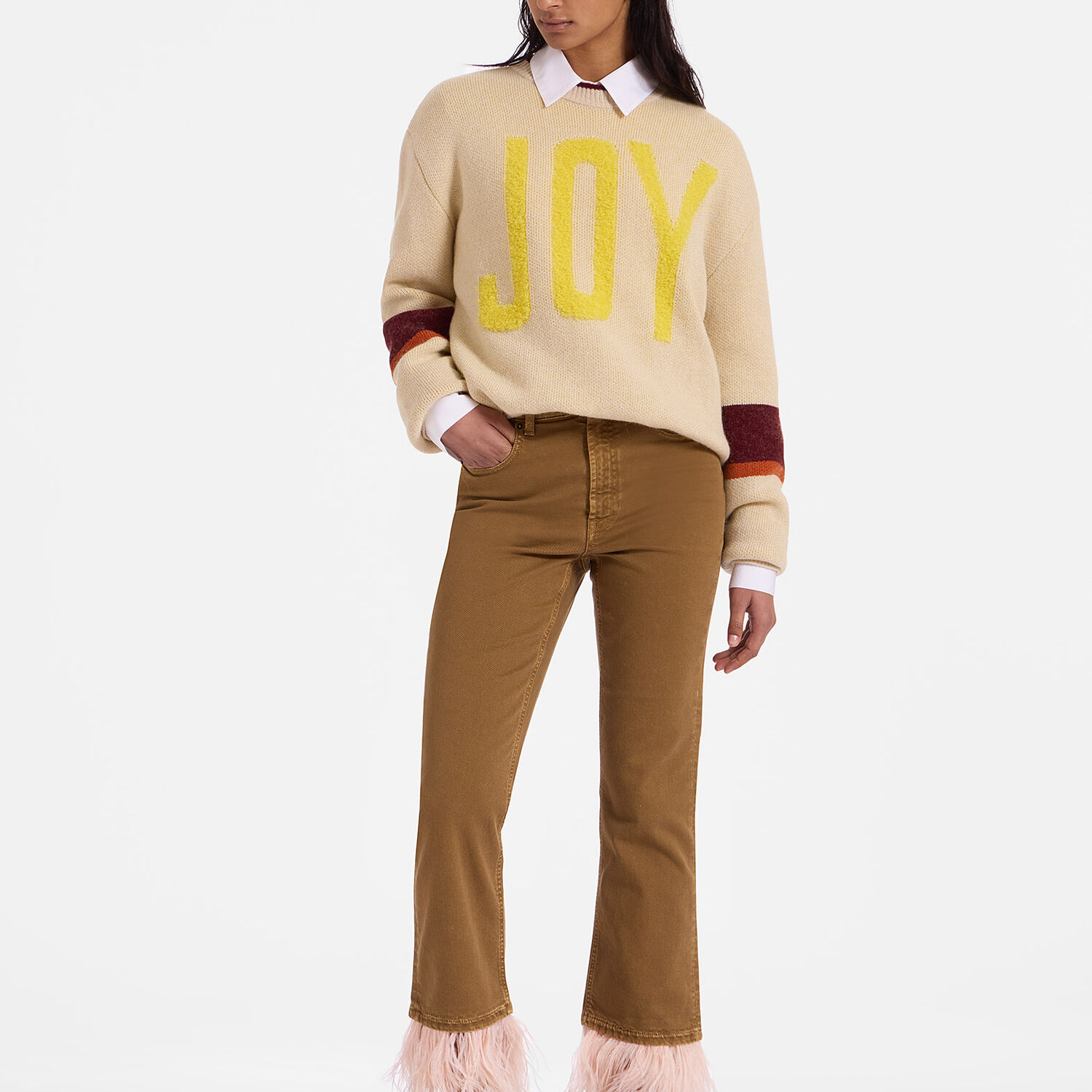 La Doublej Joy Sweater In Color Block Beige & Yellow