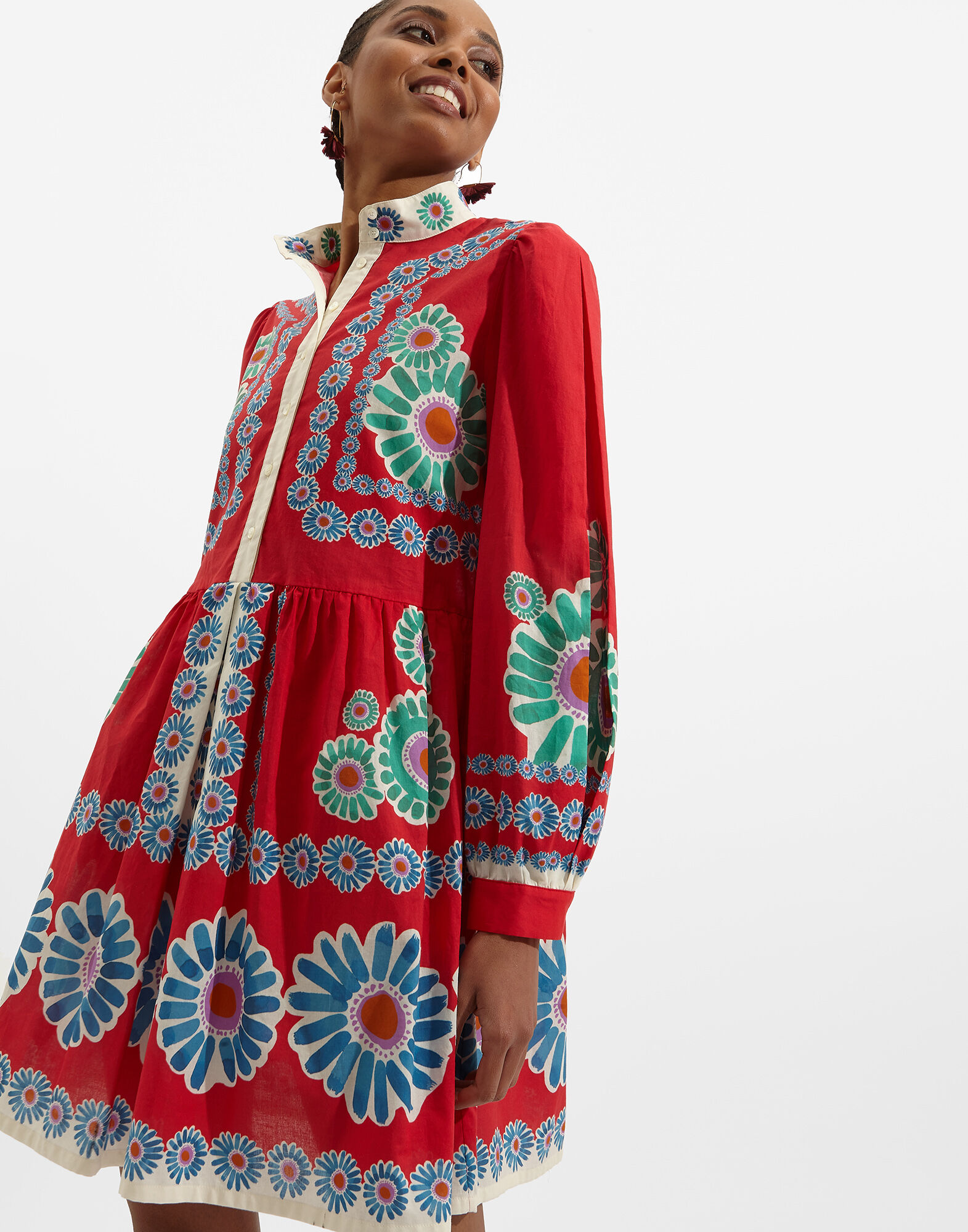 La DoubleJ Shorty Dress Daisy Plac&eacute;e Red DRE0293COT028DAY0007