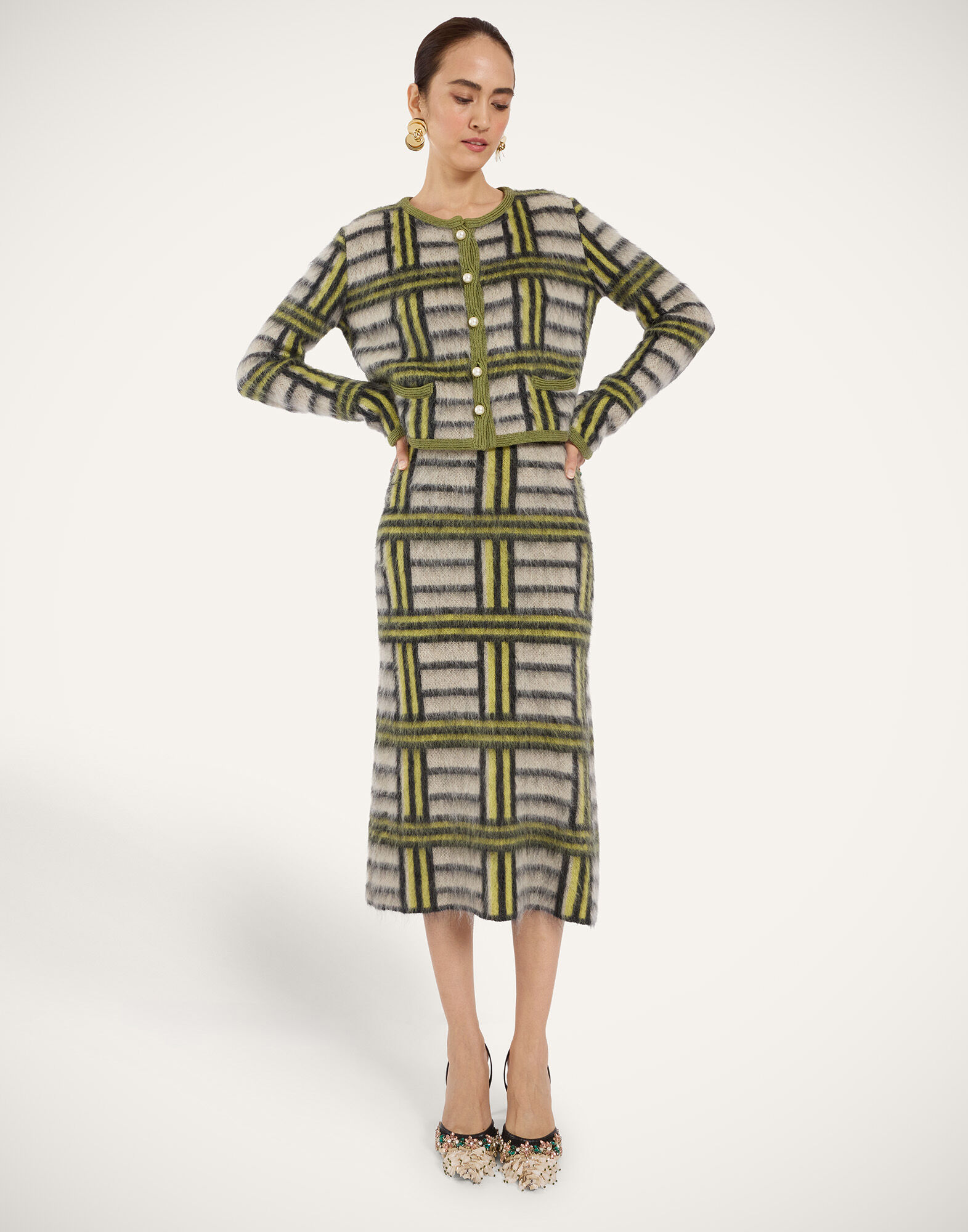 La DoubleJ All-In Skirt Kells Check Ecru, Light Green, and Black SKI0134KNI220VA519BR05