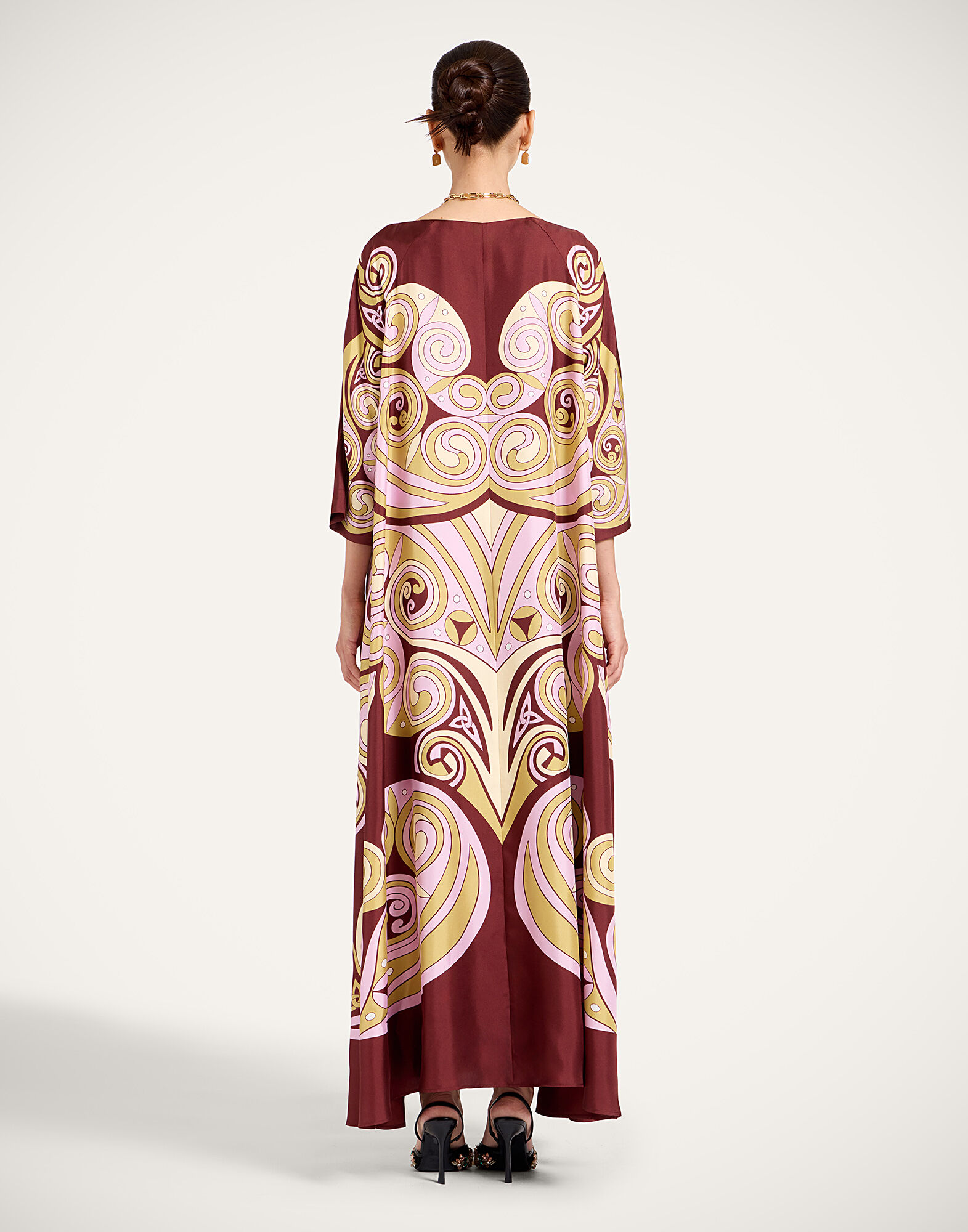 La DoubleJ Muumuu Dress Round Neck Kells Swirl Plac&eacute;e Burgundy DRE0574SIL006KLS01RE07