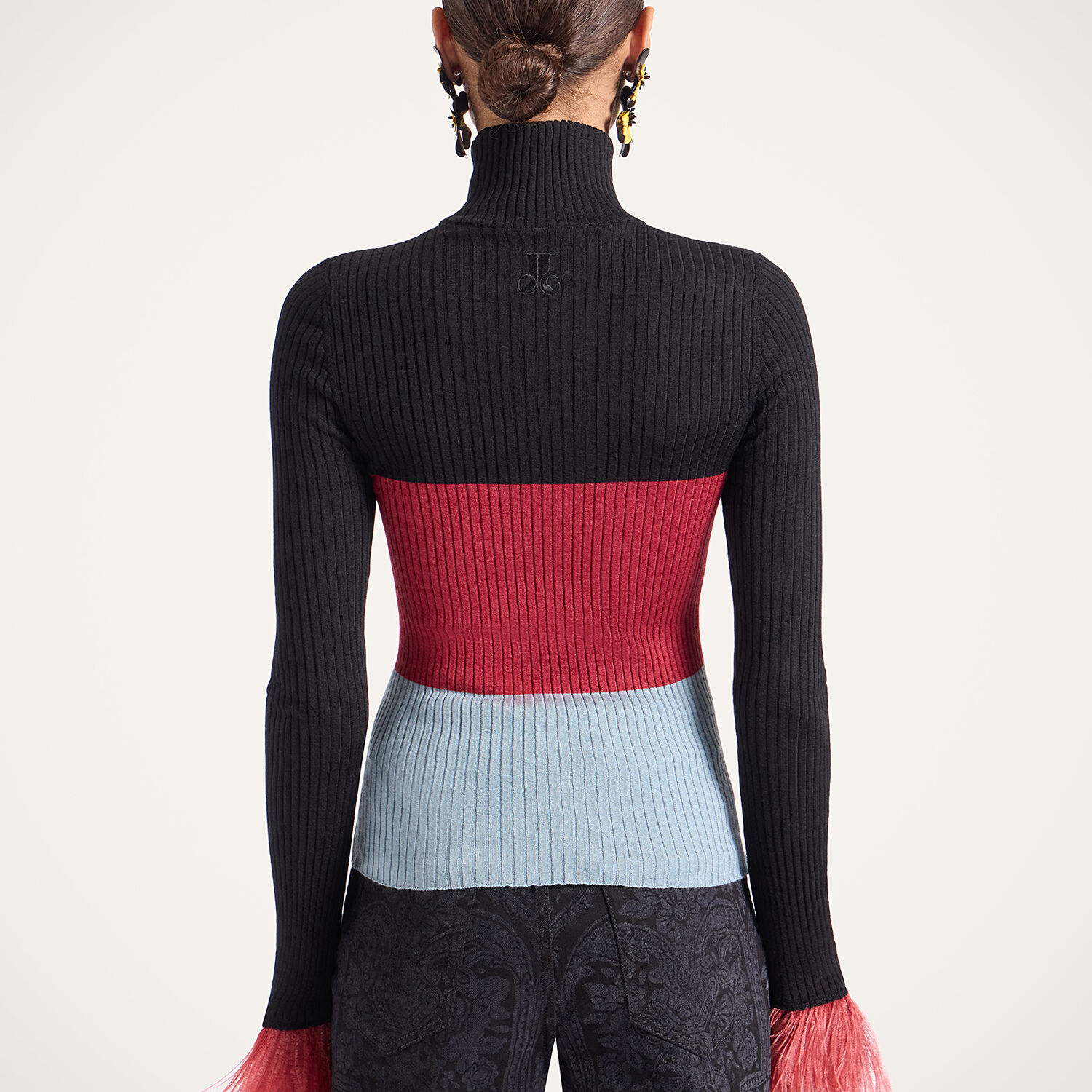 La Doublej Feather-trimmed Ribbed Top