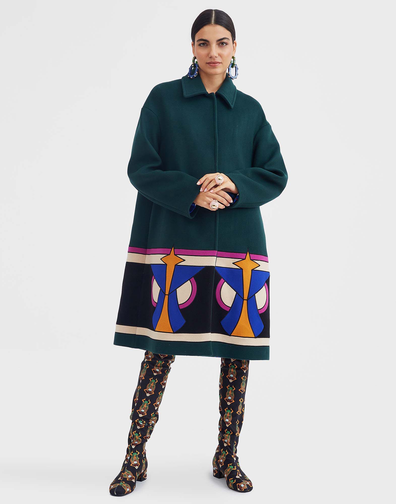 La DoubleJ Boxy Coat Intarsia Dark Green JAC0074WOL012SOLIDGR03