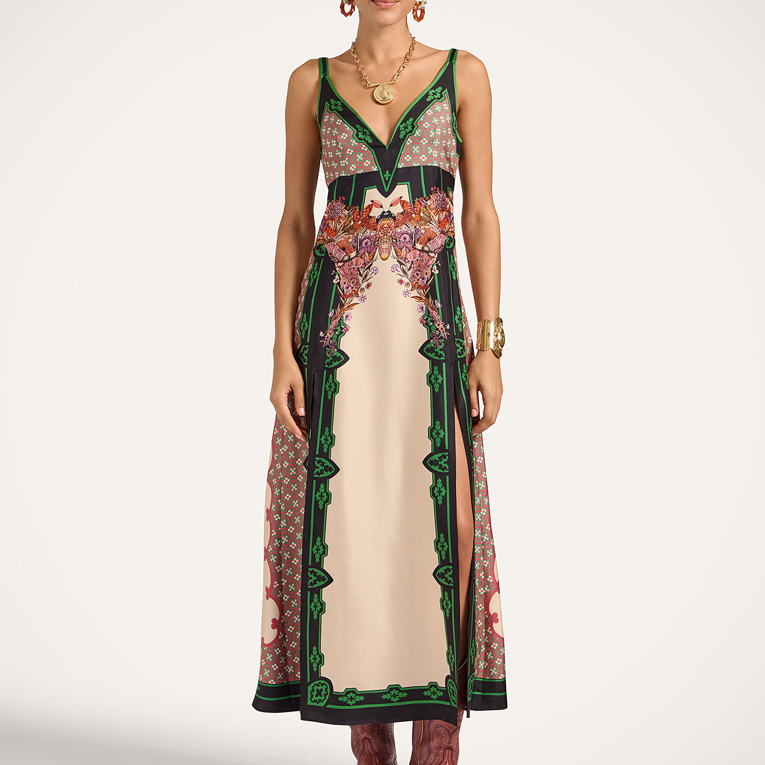 La Doublej Geometric-print Midi Day Dress In Multi