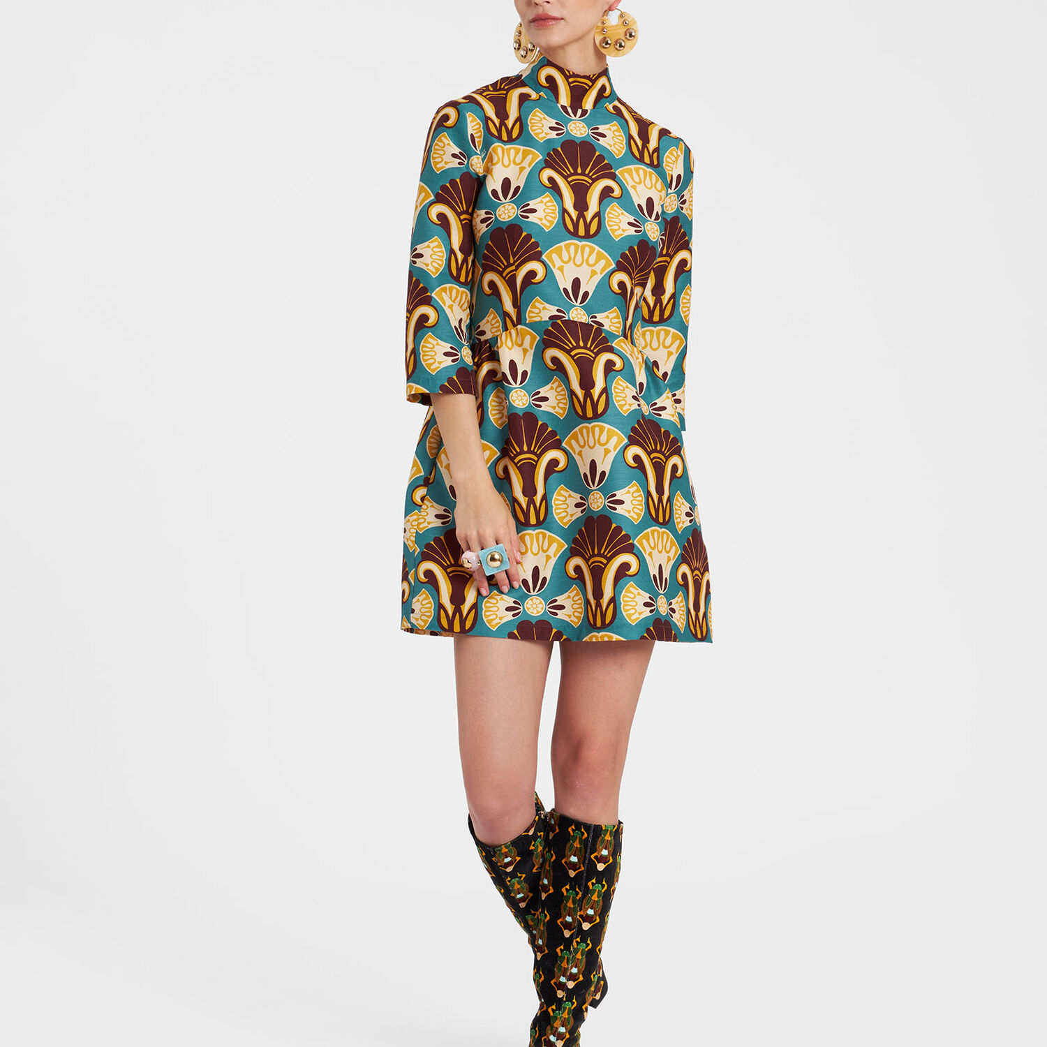 La Doublej Juliet Graphic-print Minidress In Dendera Light Blue