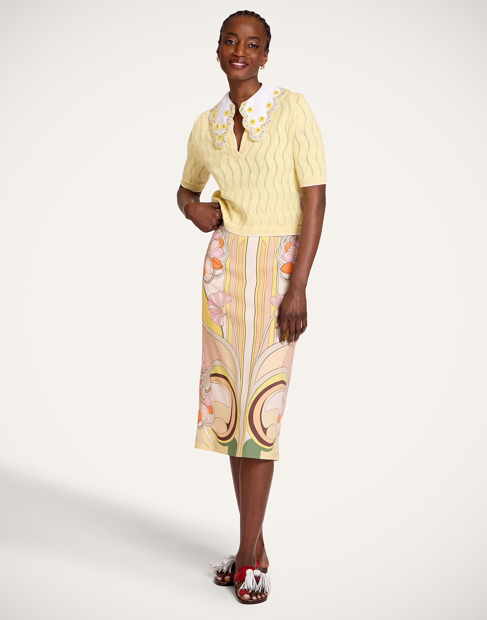 La DoubleJ Pencil Skirt Tulip Plac&eacute;e Pale Pink SKI0022VIS011TUL07PI02