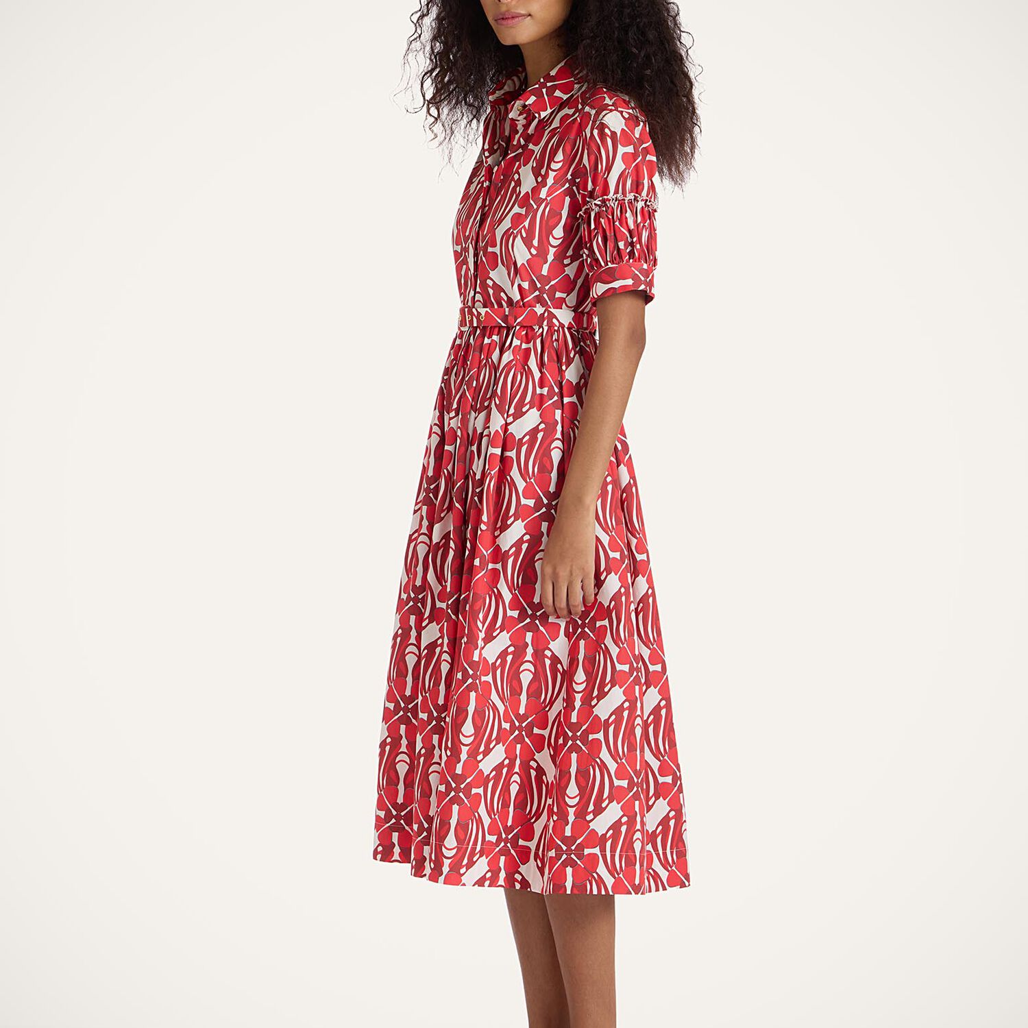 La Doublej Libertine Printed Cotton Shirt Dress In Red