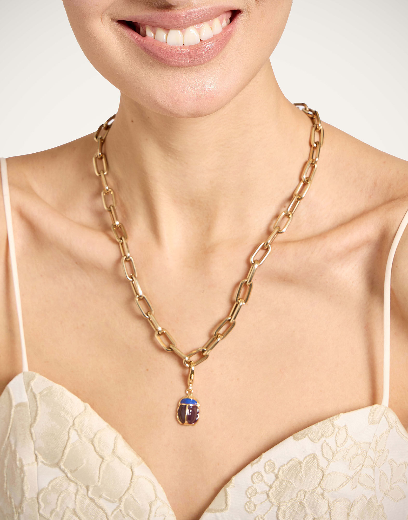 La DoubleJ Khepri Charm 24K Gold Plate & Brown Enamel CHM0024BRA008SOLIDBR02