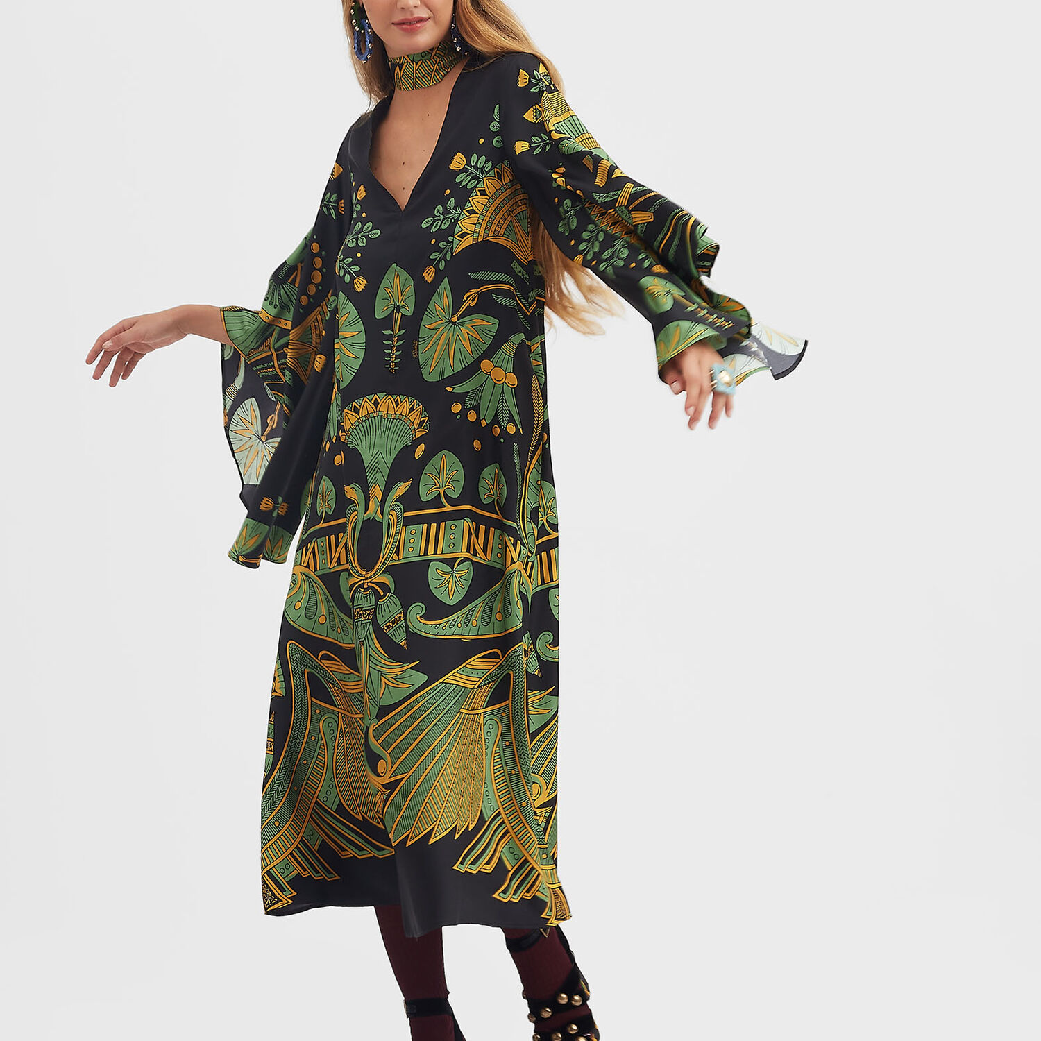 La Doublej Magnifico Printed Open-back Dress In The Nile Placée Black