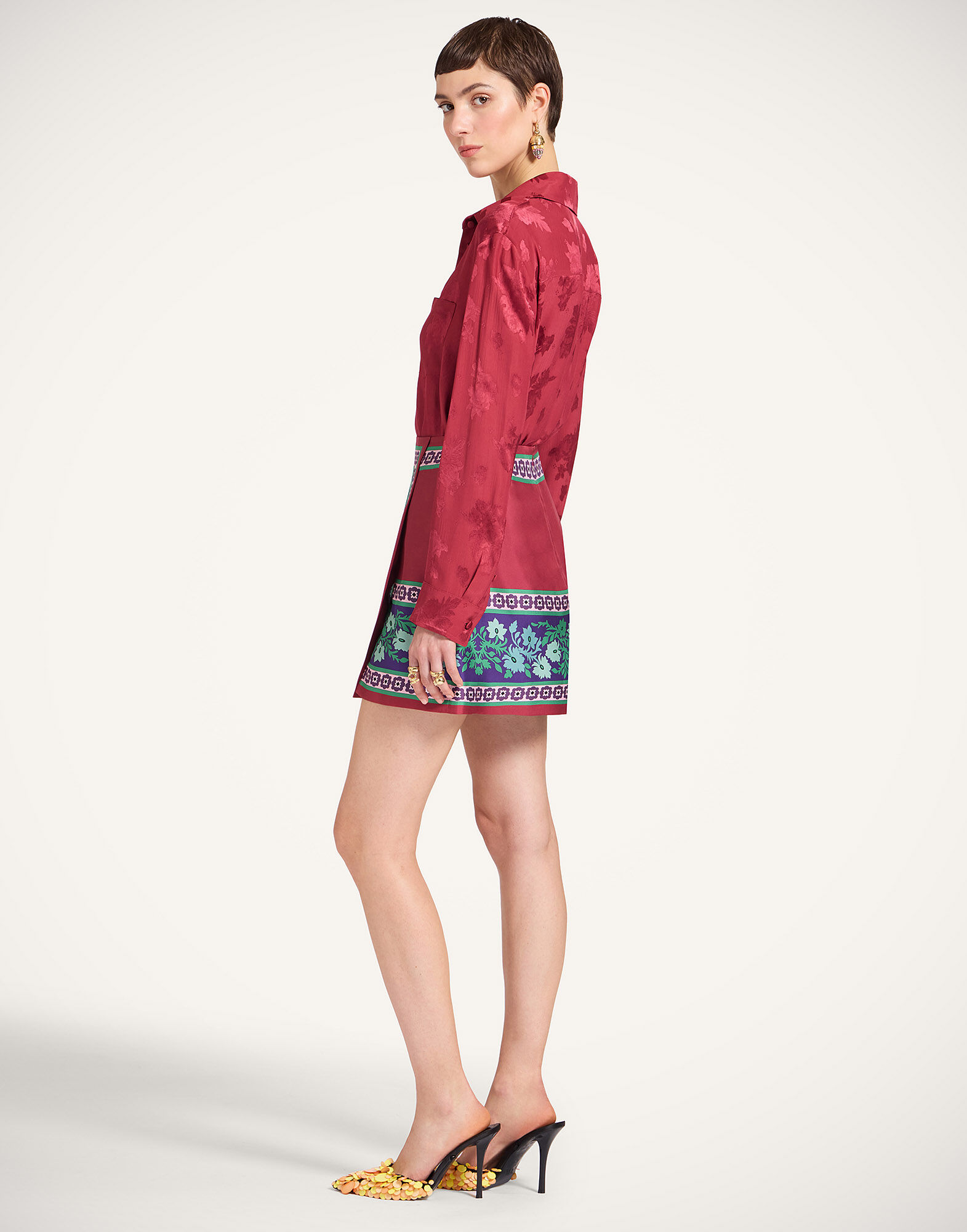 La DoubleJ Mini Foulard Skirt Regalia Plac&eacute;e Red SKI0092SIL006REG02RE01